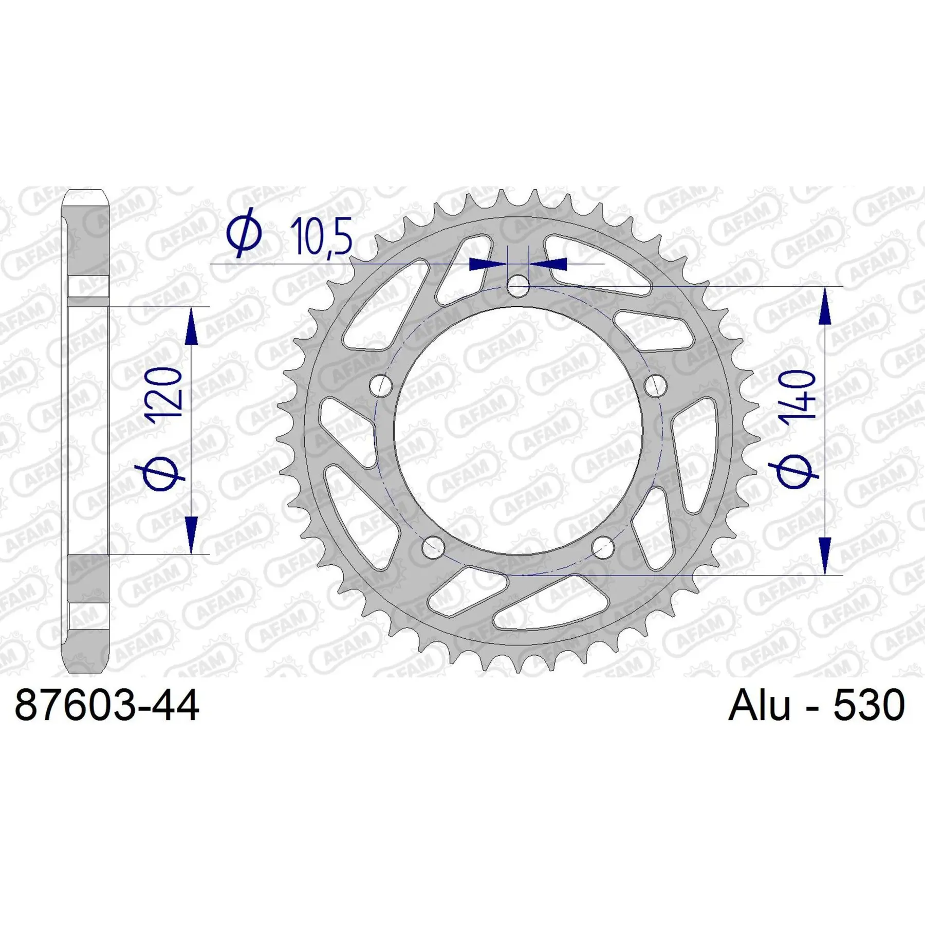 Ritzel Motorrad Alu hinten vorne Afam 530 44 dents
