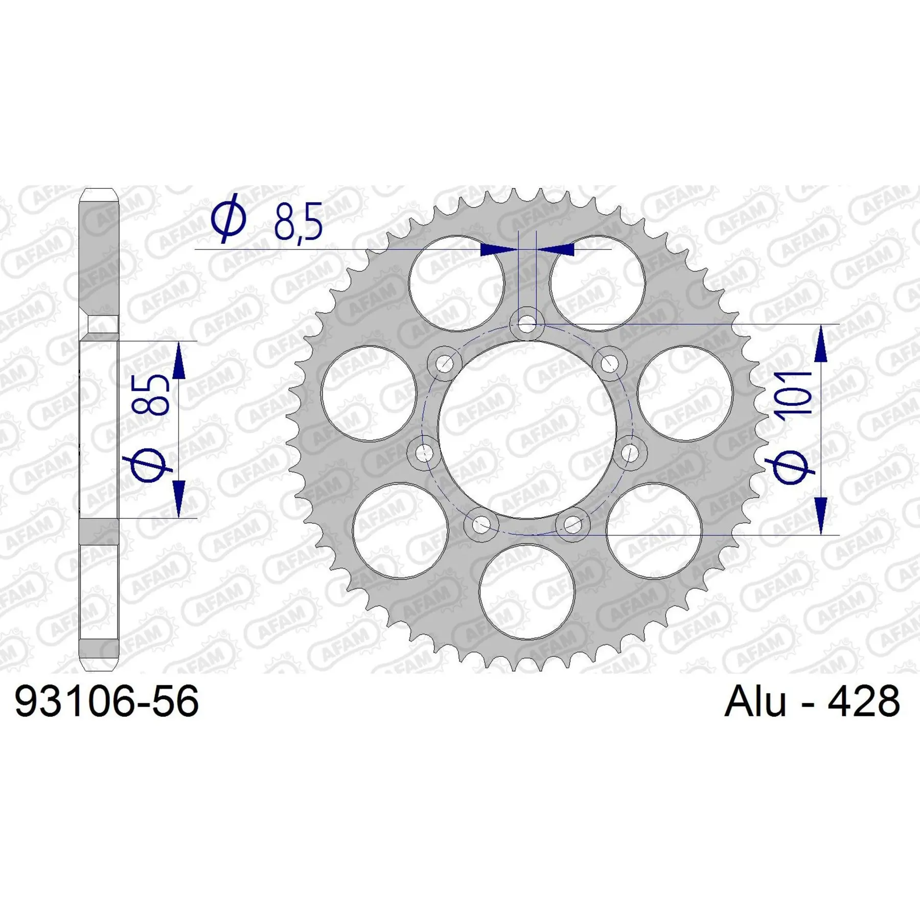 Alu-Motorradritzel hinten Afam 428 56 dents