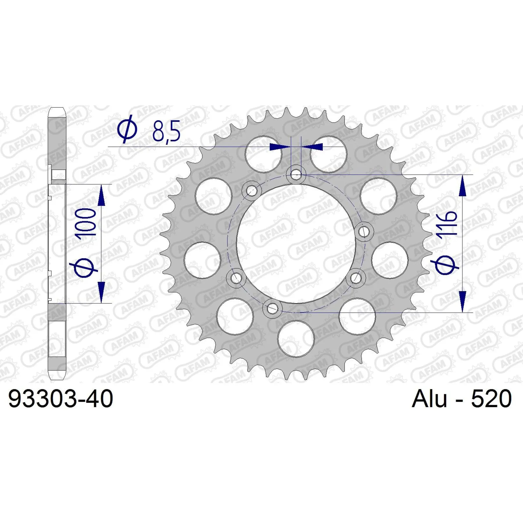 Alu-Motorradritzel hinten Afam 520 40 dents