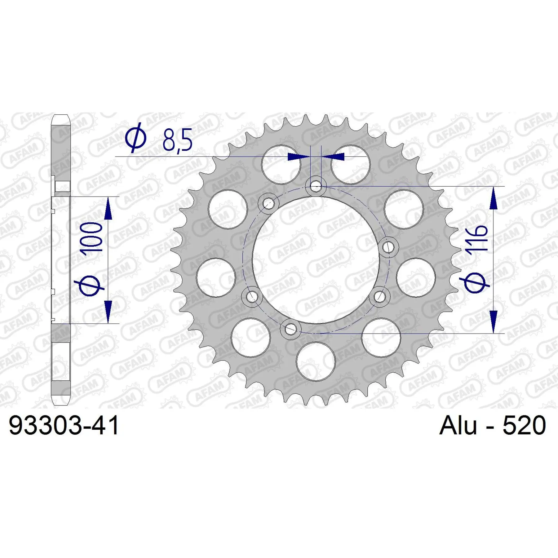 Alu-Motorradritzel hinten Afam 520 41 dents