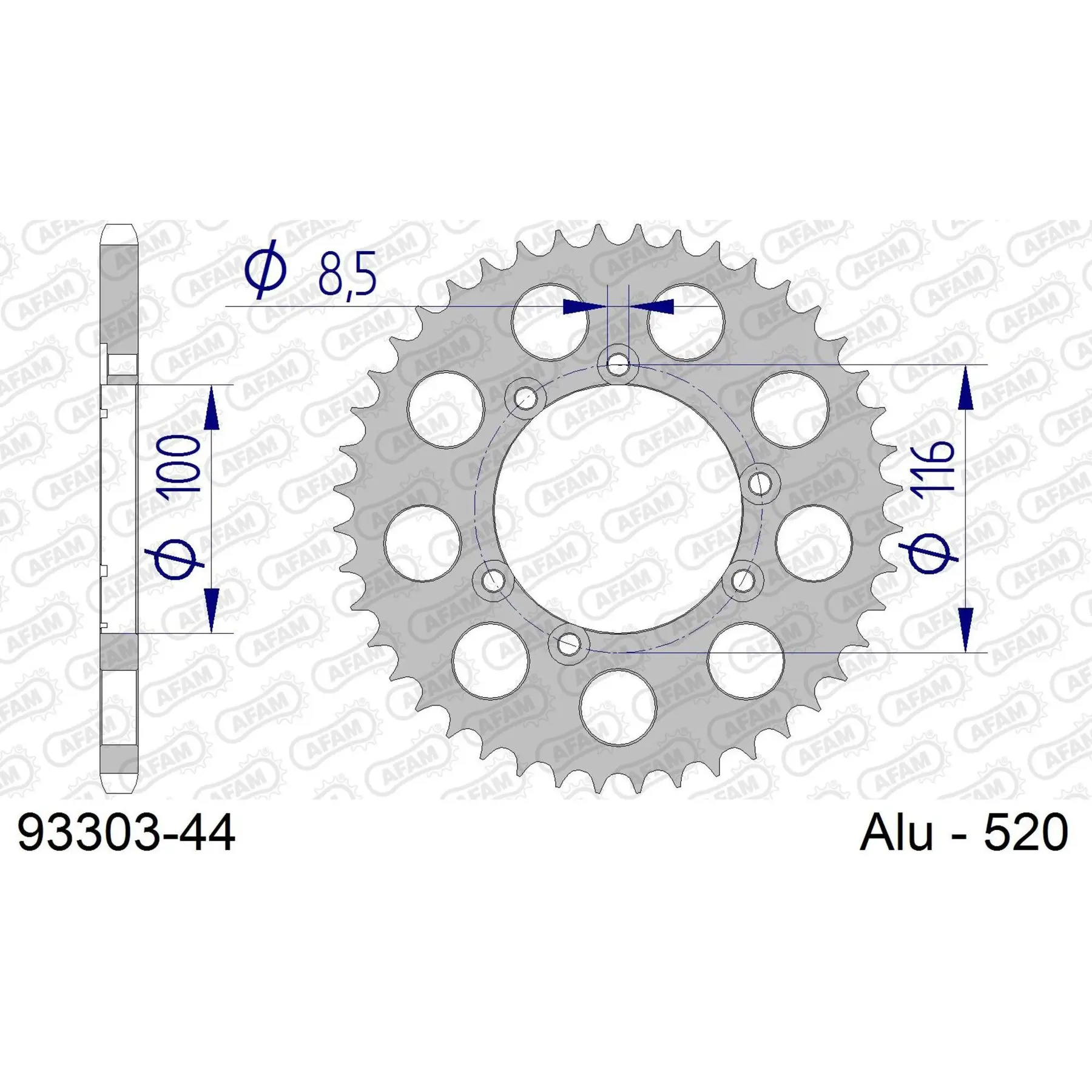 Alu-Motorradritzel hinten Afam 520 44 dents