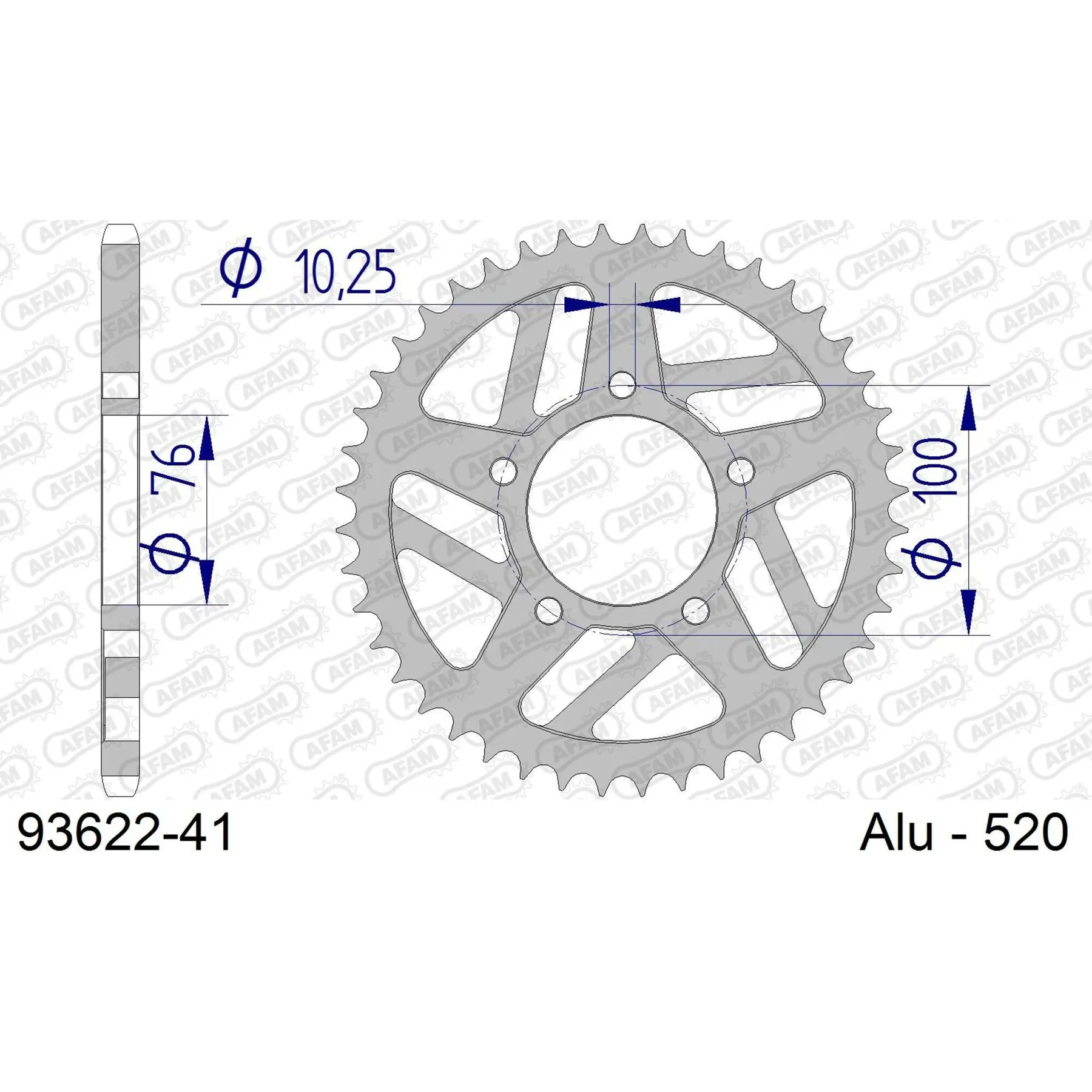 Alu-Motorradritzel hinten Afam 520 41 dents
