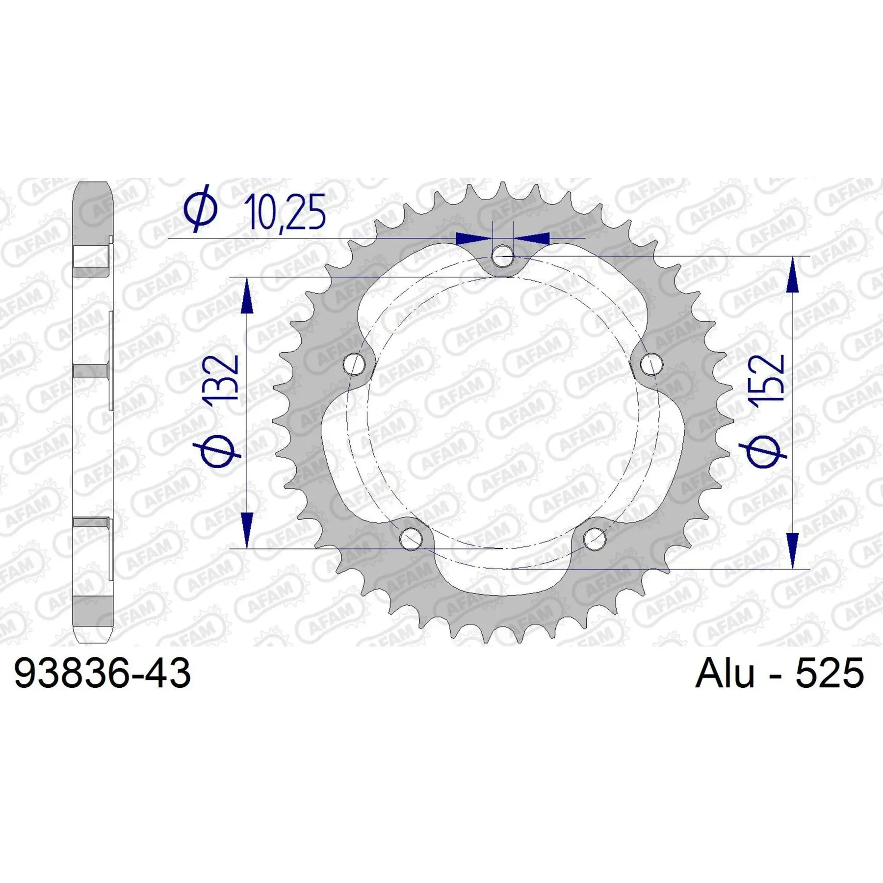 Alu-Motorradritzel hinten Afam 525 43 dents
