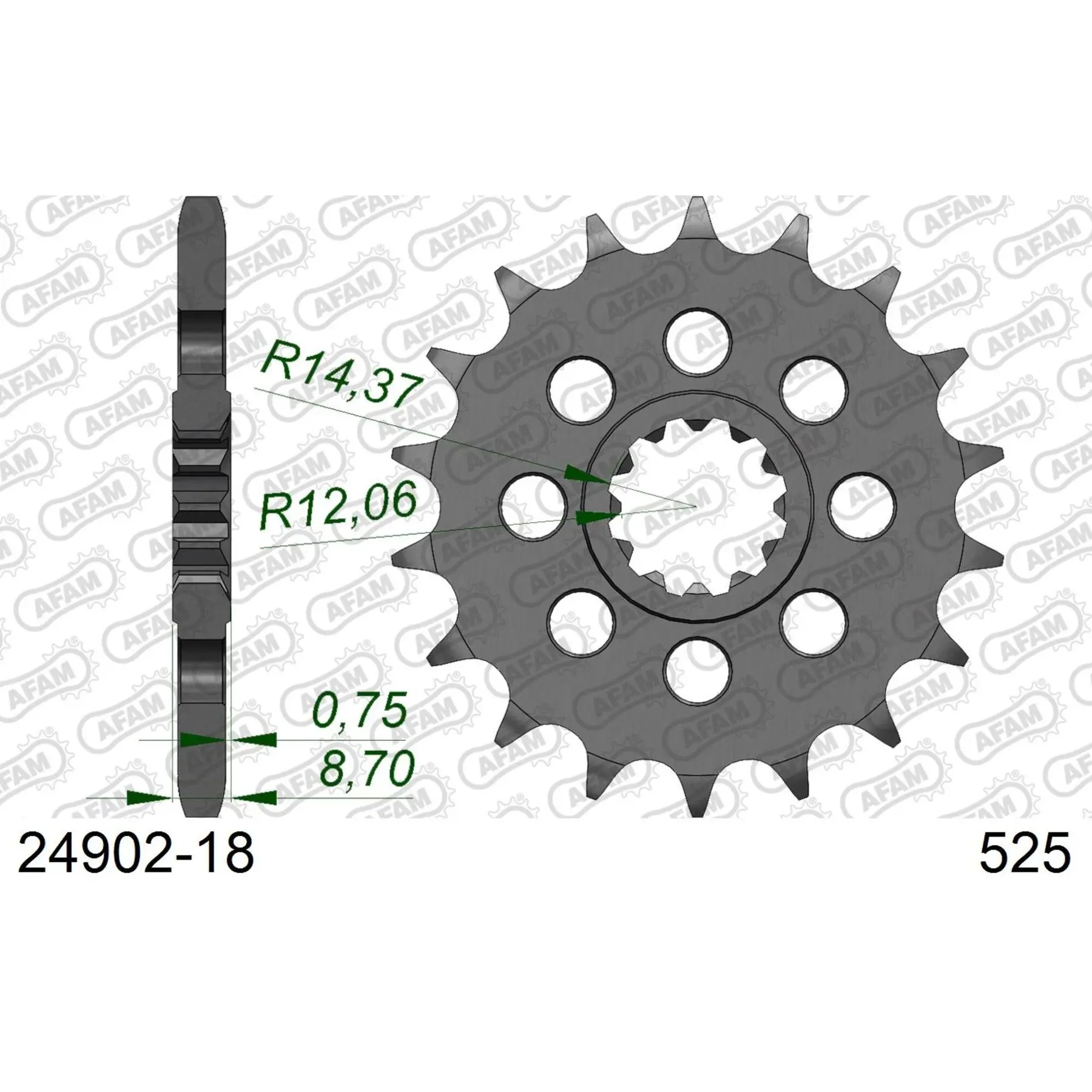 Motorradkettenrad Stahl vorne Afam 525 18 dents