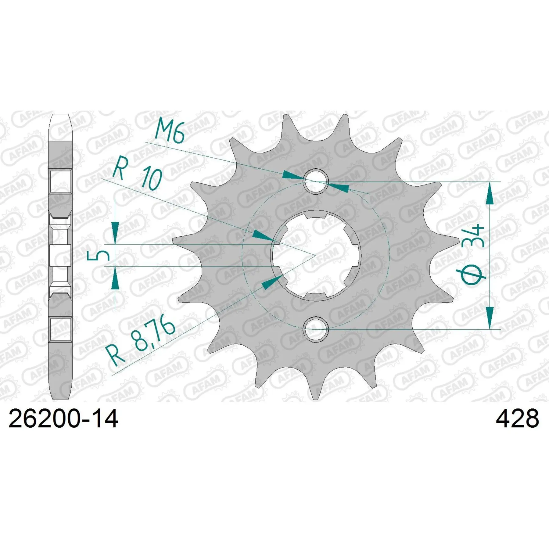 Motorradkettenrad Stahl vorne Afam 428 14 dents