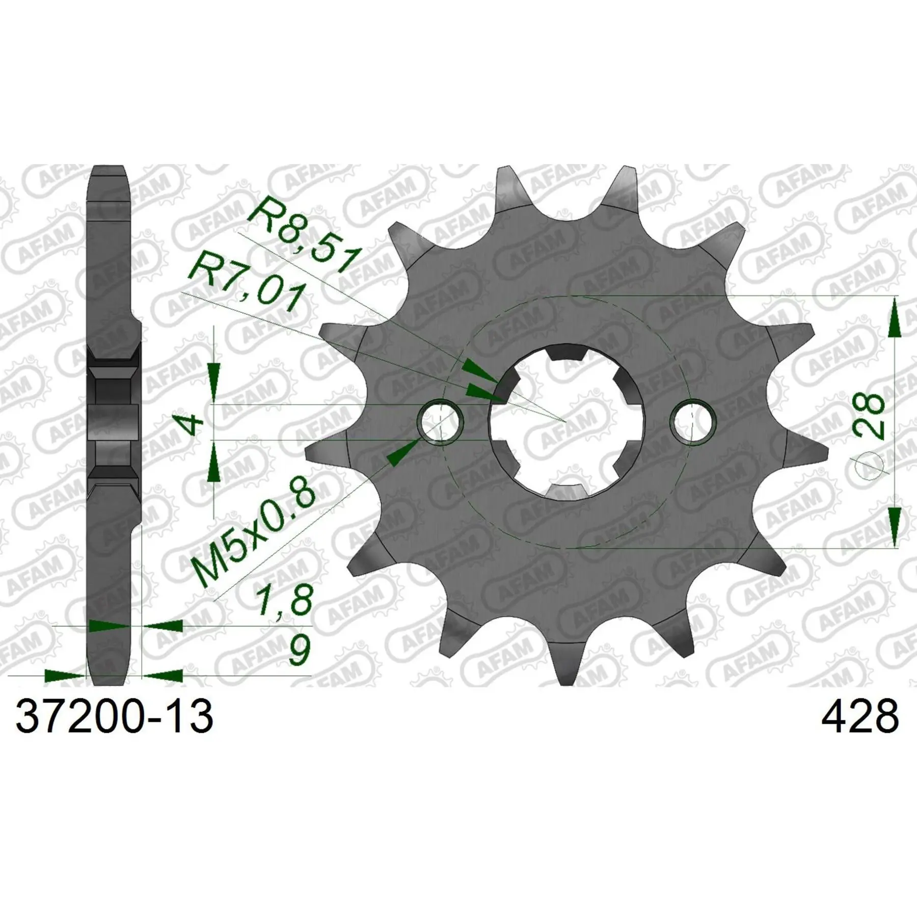 Motorradkettenrad Stahl vorne Afam 428 13 dents