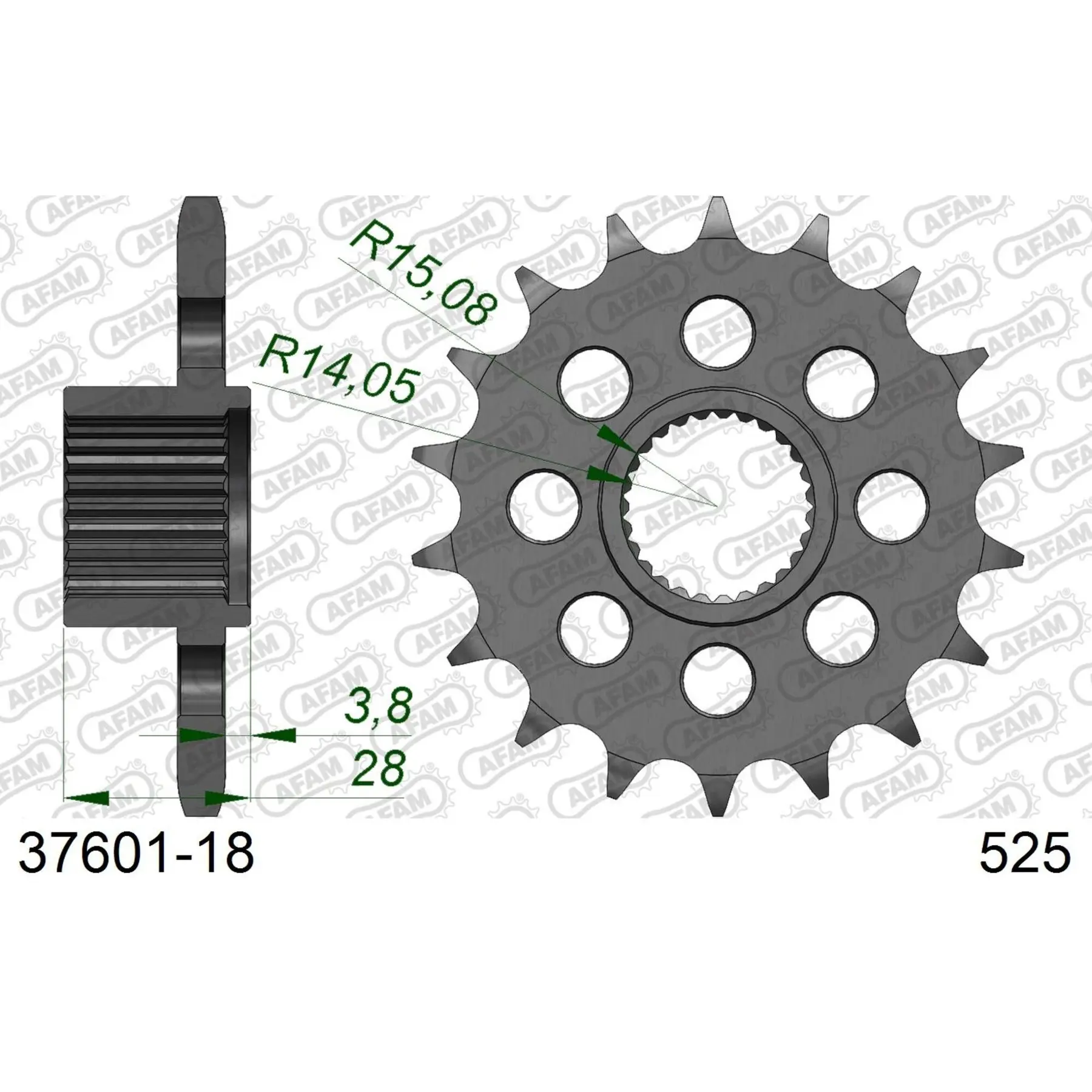 Motorradkettenrad Stahl vorne Afam 525 18 dents