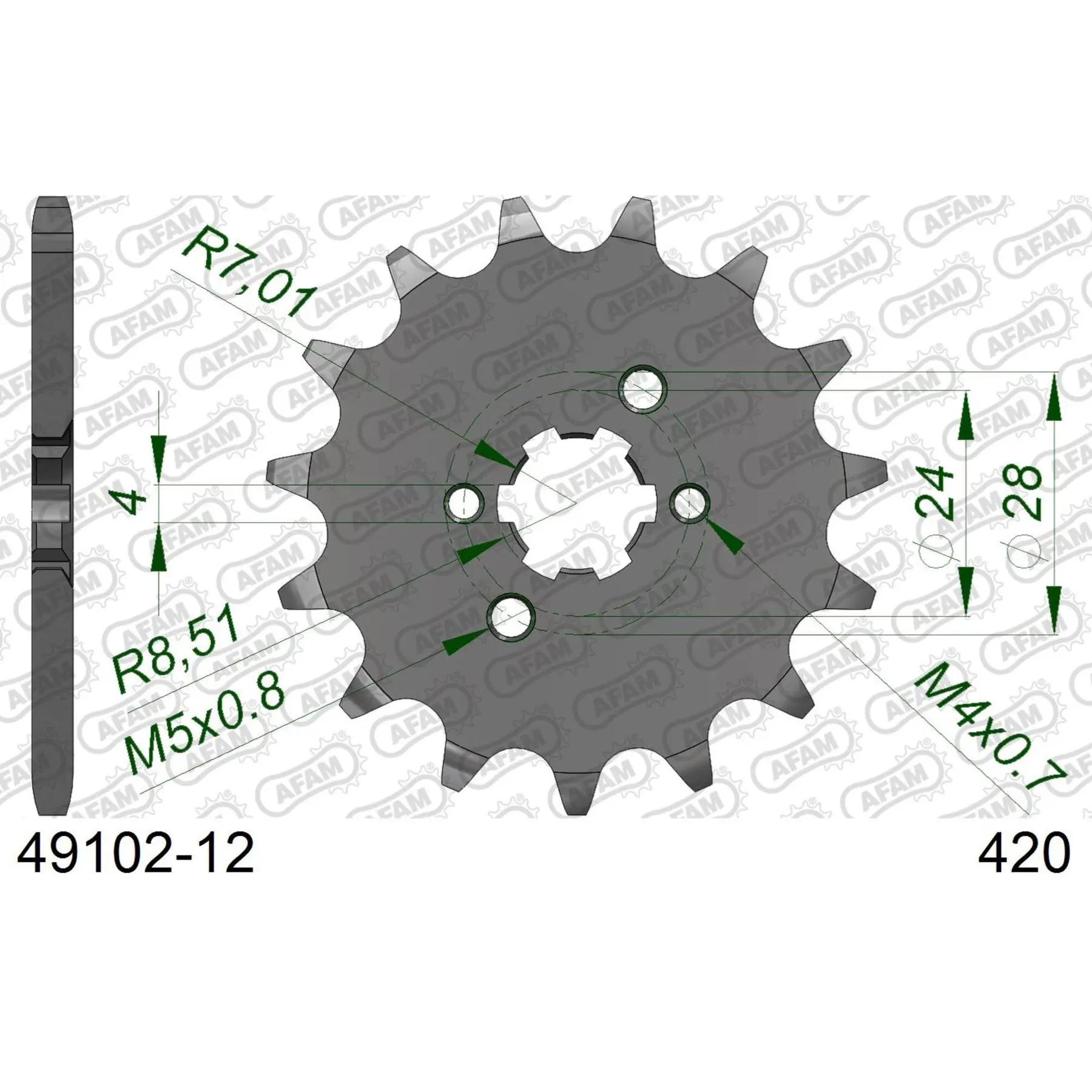 Motorradkettenrad Stahl vorne Afam 420 12 dents