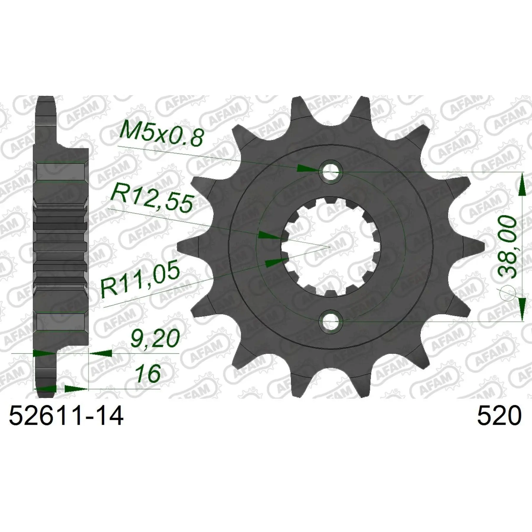 Motorradkettenrad Stahl vorne Afam 520 14 dents