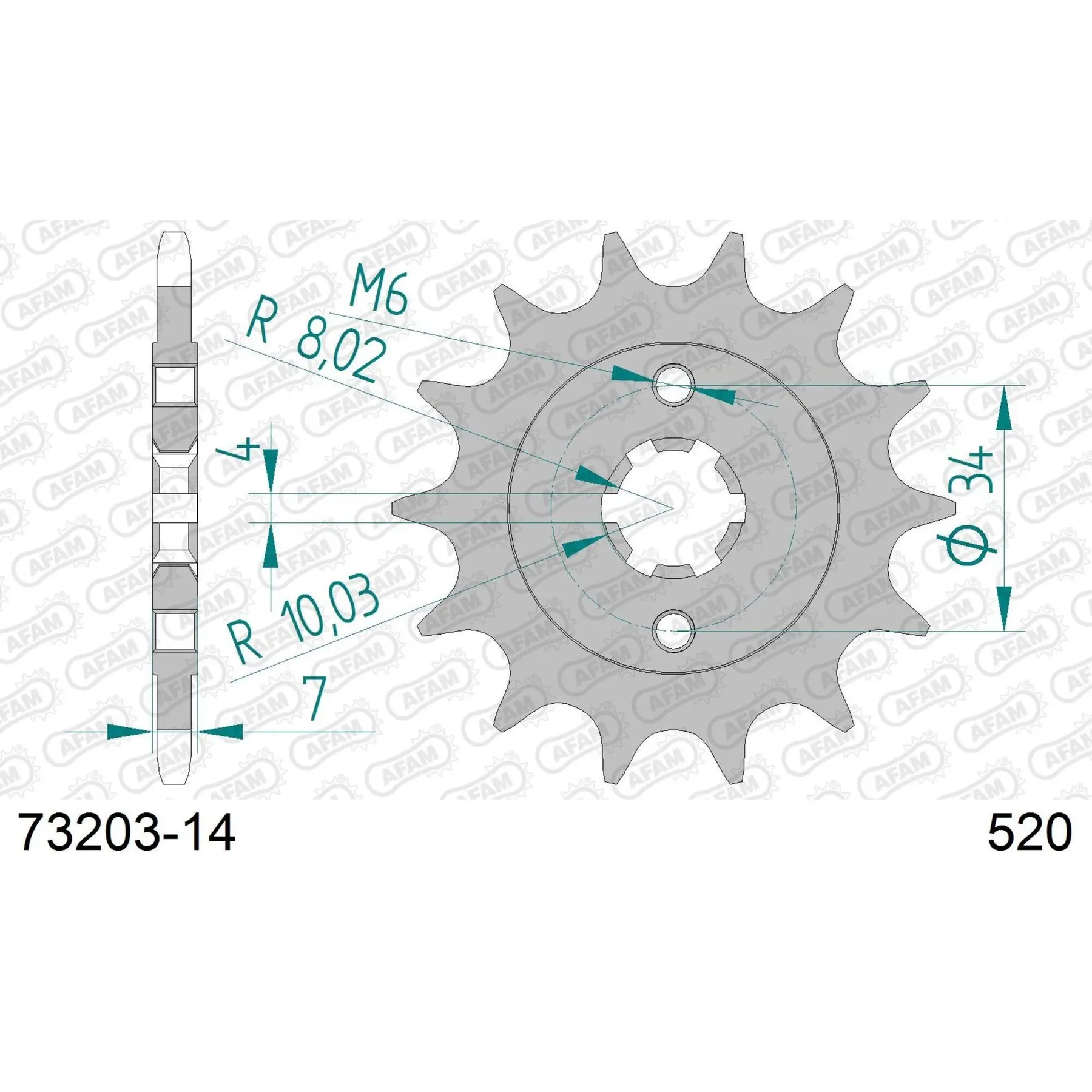 Motorradkettenrad Stahl vorne Afam 520 14 dents
