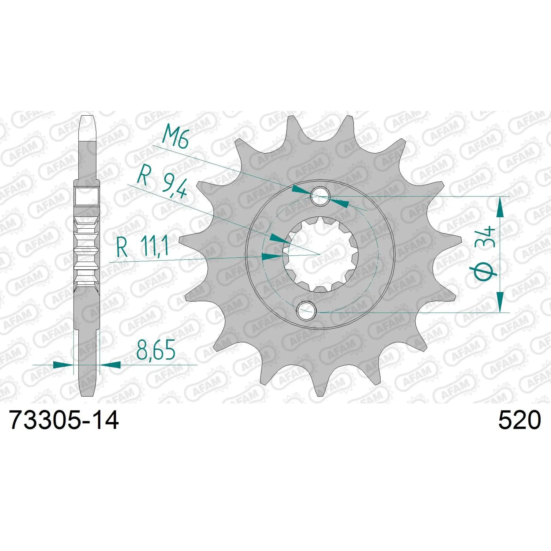 Motorradkettenrad Stahl vorne Afam 520 14 dents