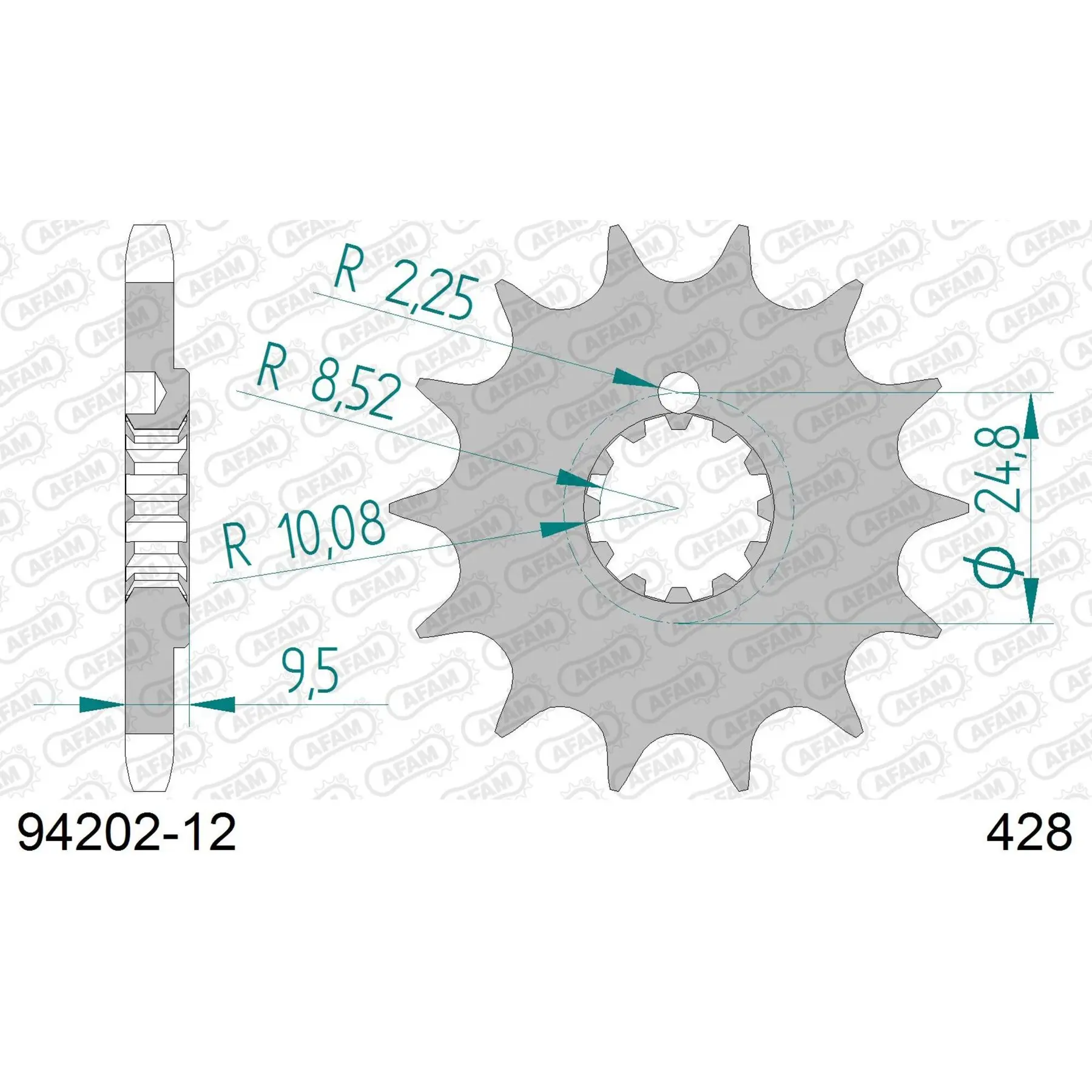 Motorradkettenrad Stahl vorne Afam 428 12 dents