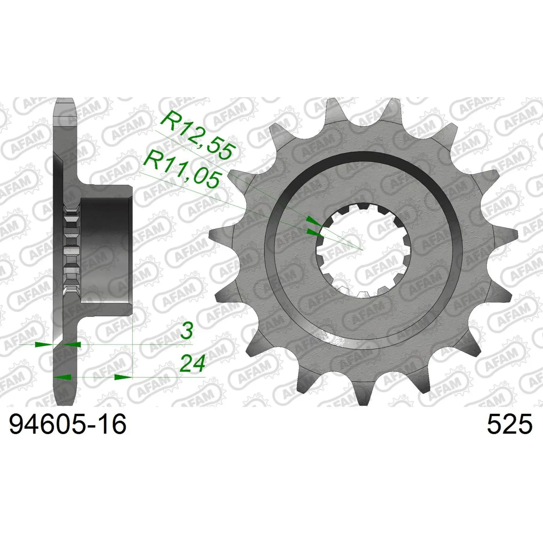 Motorradkettenrad Stahl vorne Afam 525 16 dents