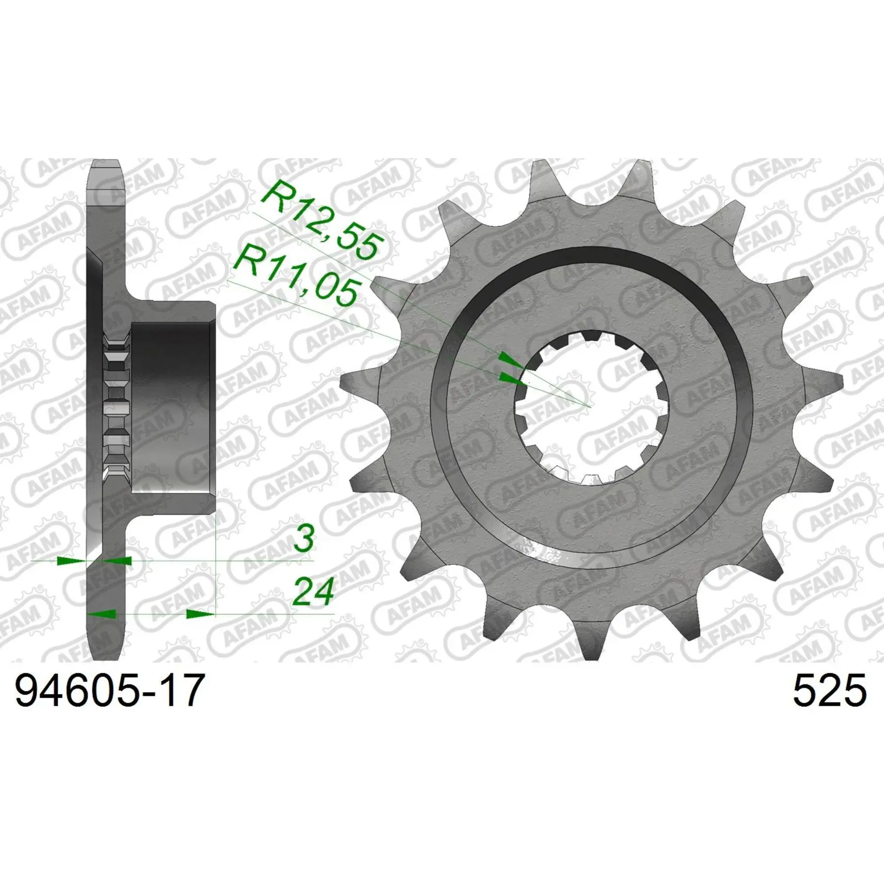 Motorradkettenrad Stahl vorne Afam 525 17 dents