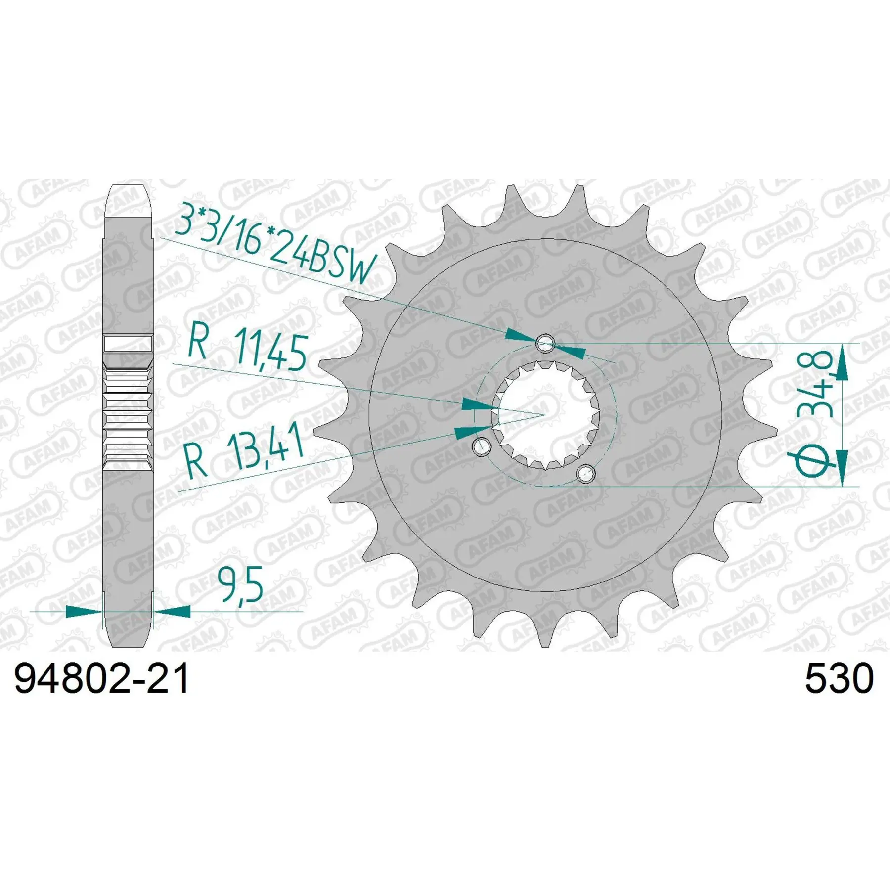 Motorradkettenrad Stahl vorne Afam 530 21 dents