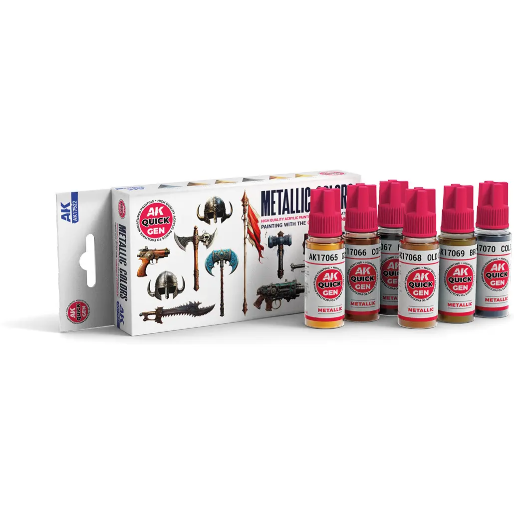Meilleurs prix pour Set de peintures acryliques métalliques AK Interactive Quick Gen (x6)