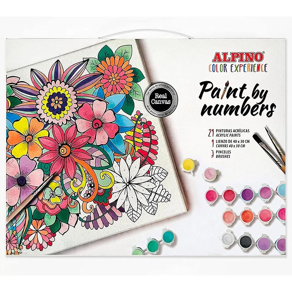 Farben und Pinsel auf Leinwand Alpino Paint by numbers