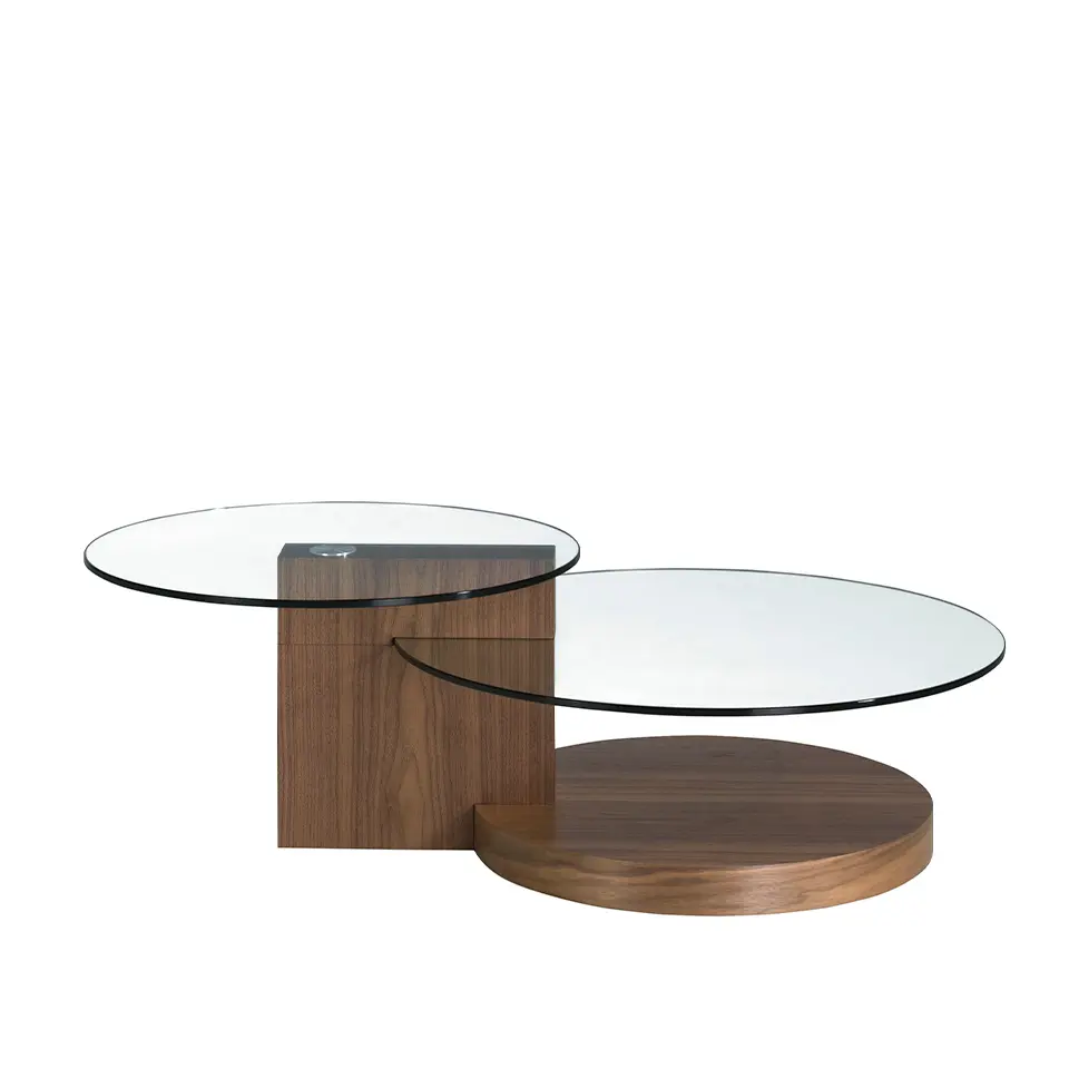 Walnoot en glazen salontafel Angel Cerdà
