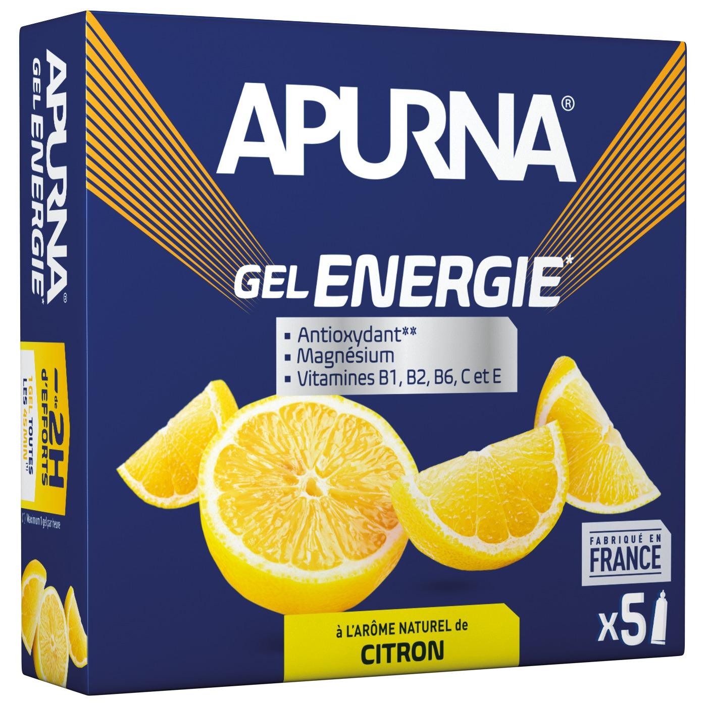 Velo Store - UK Pack of 5 gels Apurna Energie Citron - 35g | Extra 10% off with Subscription, Postage £16.79 to UK Fedex.