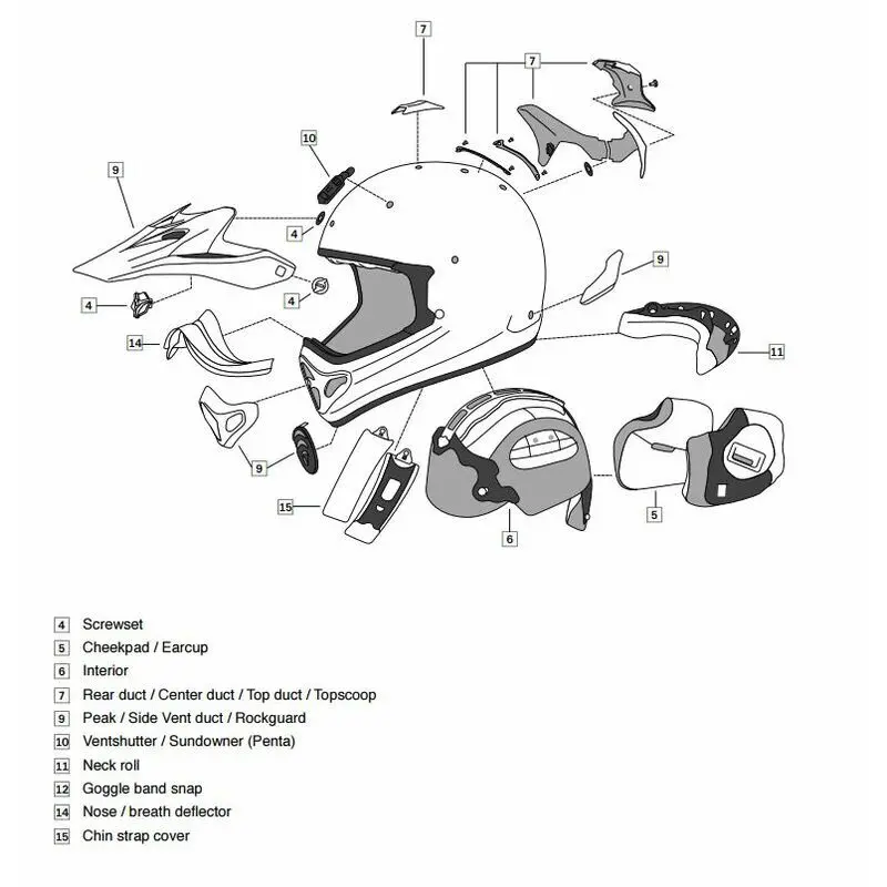 Schaumstoff für Motorradhelm Arai Penta Pro off road