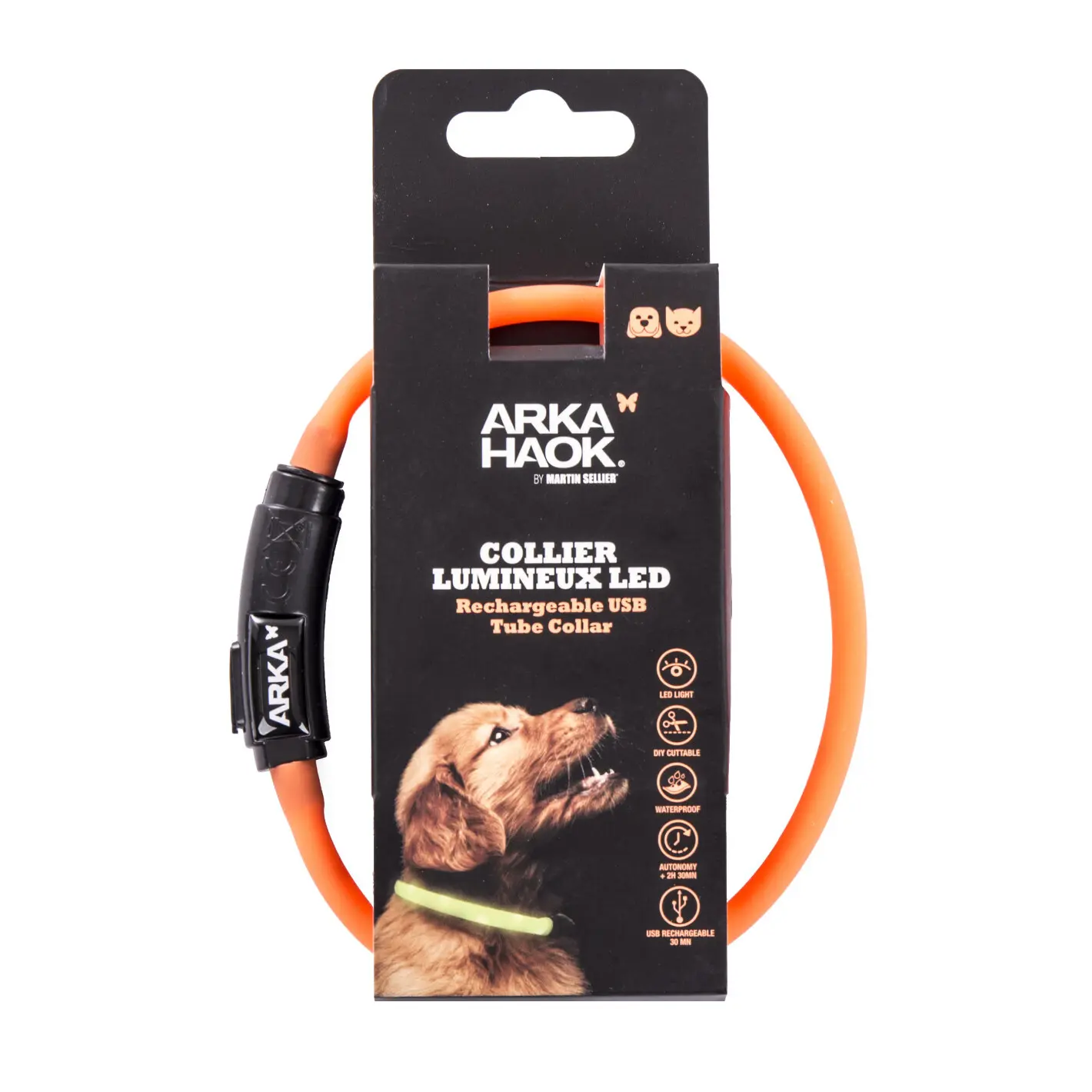 Arka Haok Orange Led Tube Dog Collar