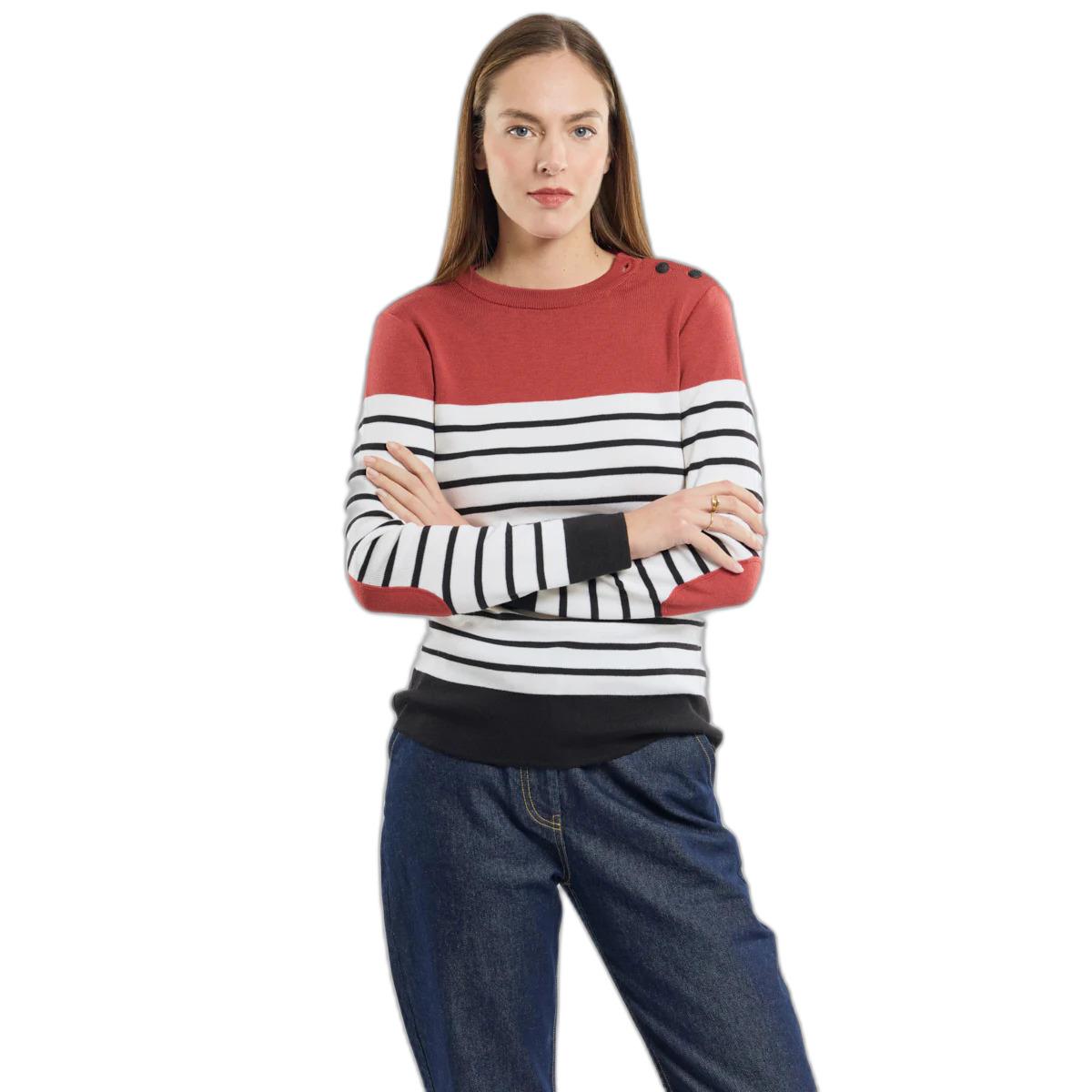 3667126428100 - Gestreifter Pulli mit Ellenbogenpatches für Frauen Marin