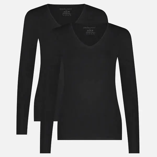 Women's Long-sleeved V-neck T-shirt Bamboo Basics Liv (x2)