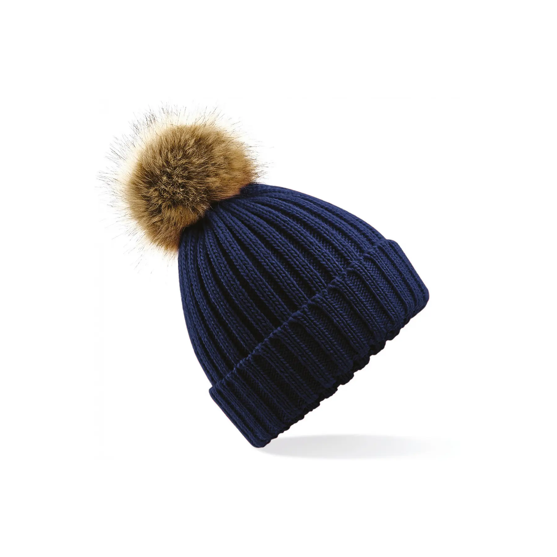 Beechfield Women's Bleu Thick Faux Fur Pom Pom Beanie For