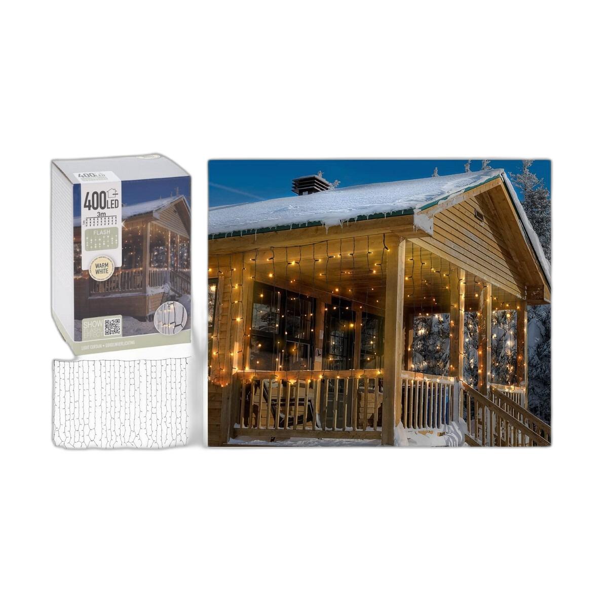 8719987746758 - Ecd Germany - led Lichtervorhang 3m mit 400 LEDs Warmweiß Flashing-Effekt (einzelne blinkende led) Eiszapfen Lichterkette led Lichterkettenvorhang