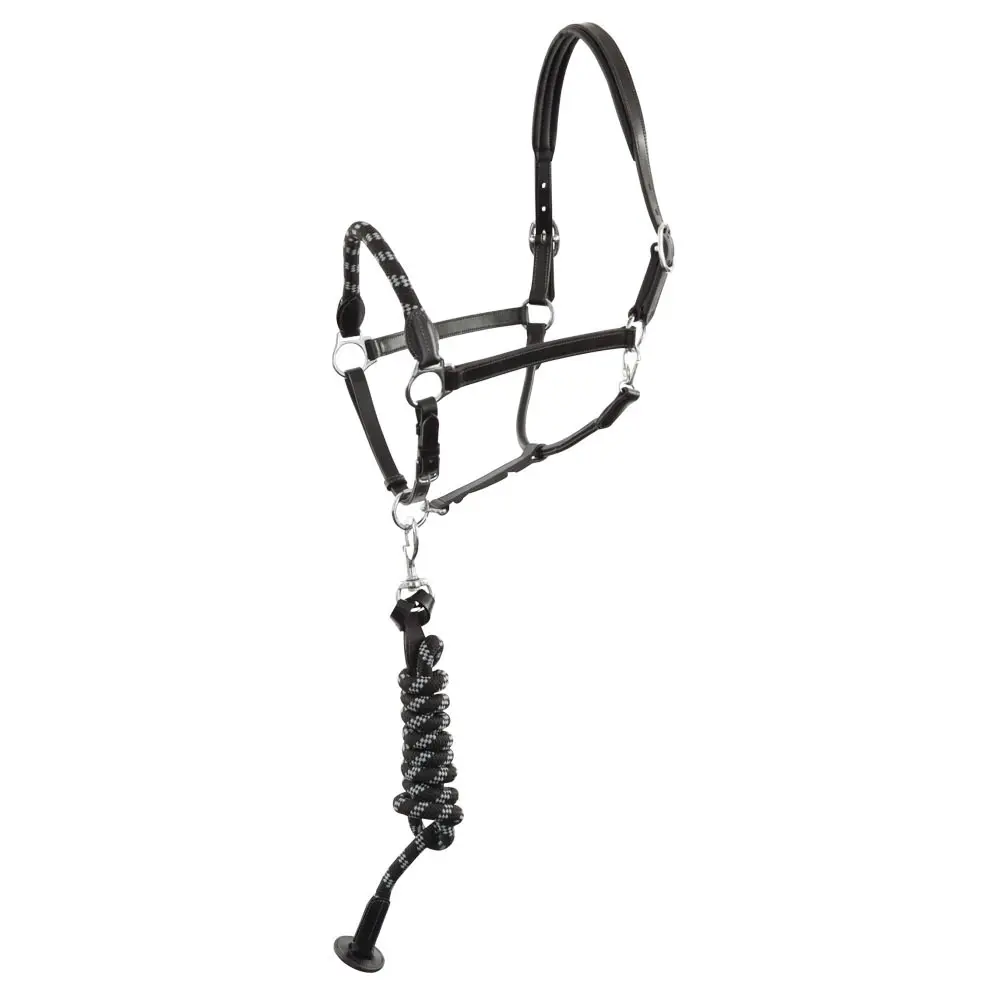 Br Equitation Noir Leather Halter And Lead Rope Set For Horse Dundee