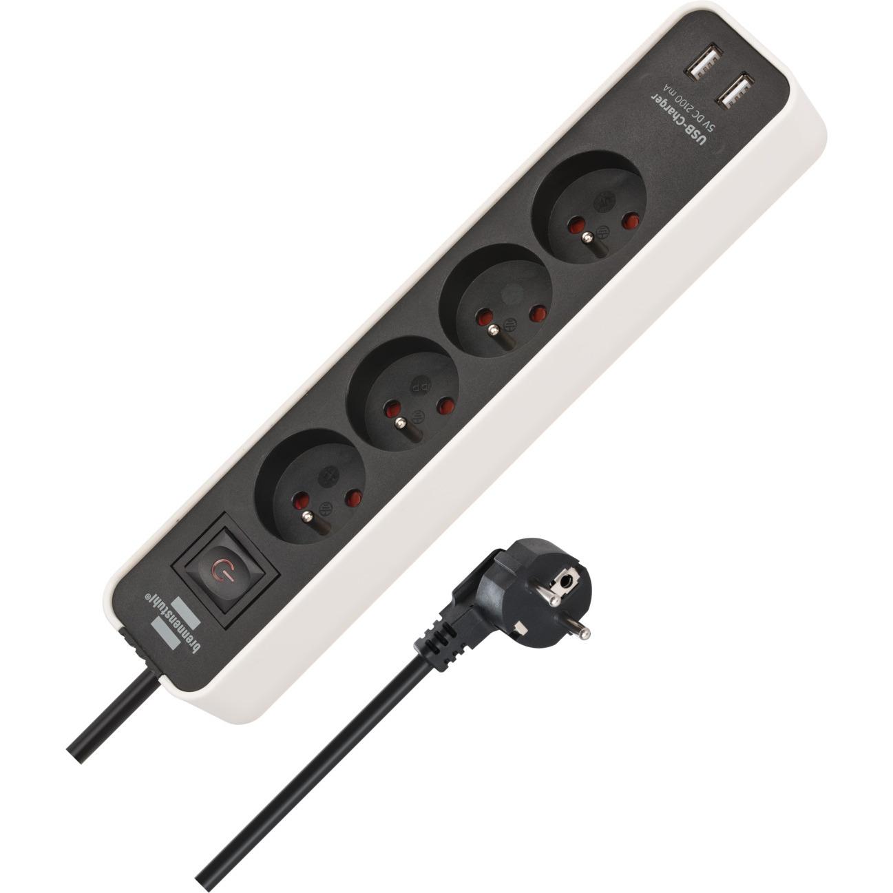 4007123656622 - Steckdosenleiste mit 4 Steckdosen und 2x USB-A Ecolor