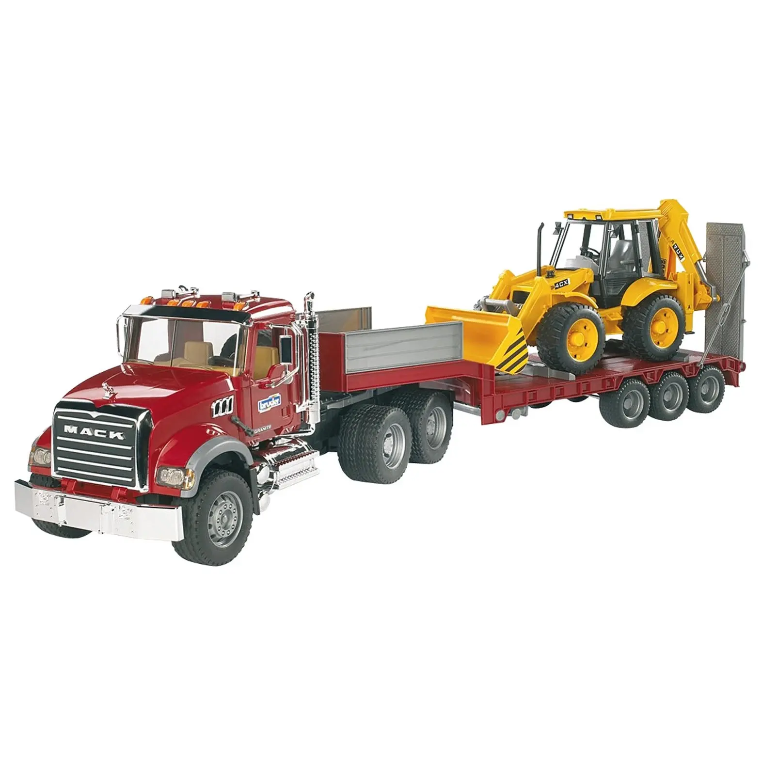 Auto Spiele - mack granite mit Tablett und jcb 4cx Baggerlader Bruder