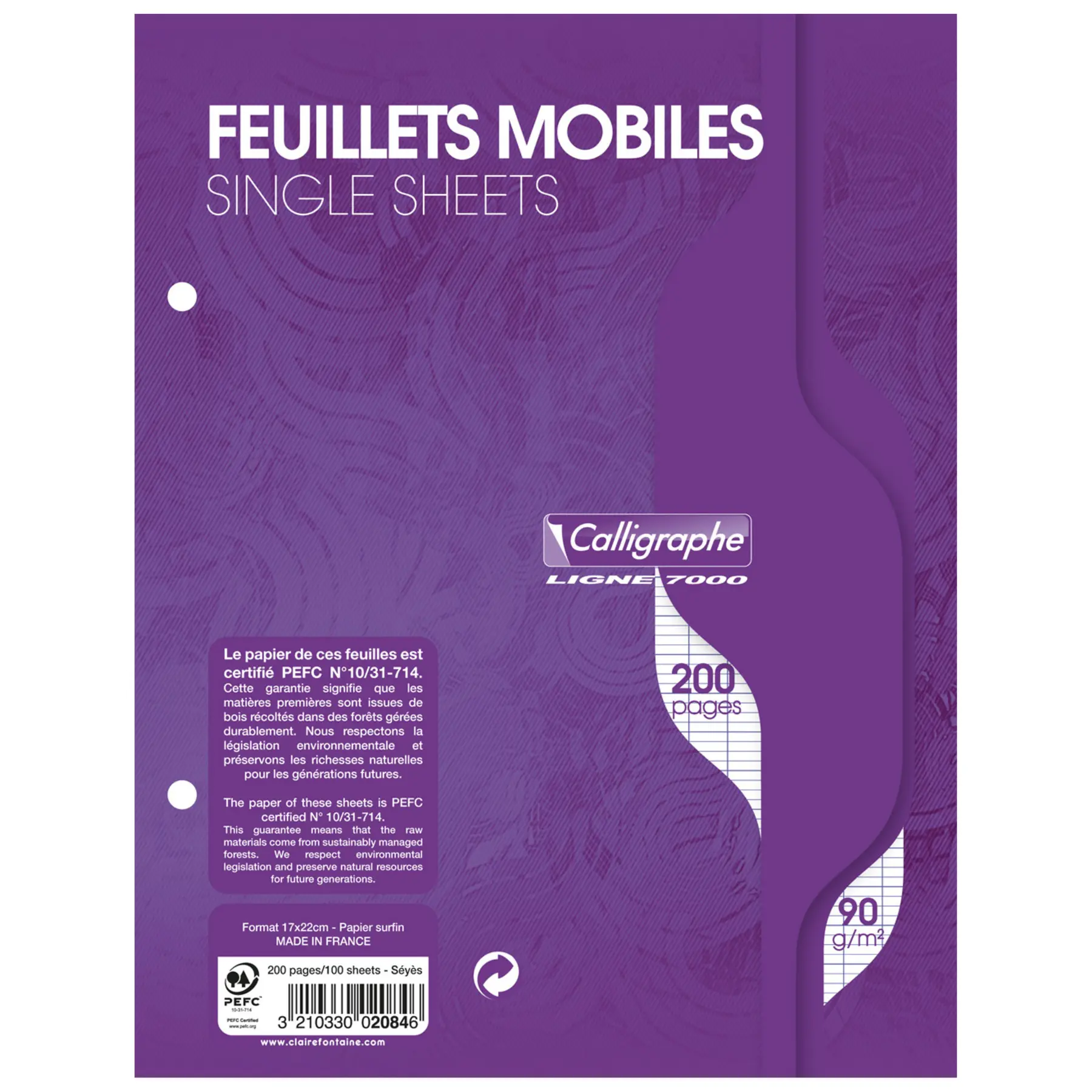 3210330020846 - Lose Blätter in Folie 200 Seiten gelocht 2 Löcher große Karos Ligne 7000