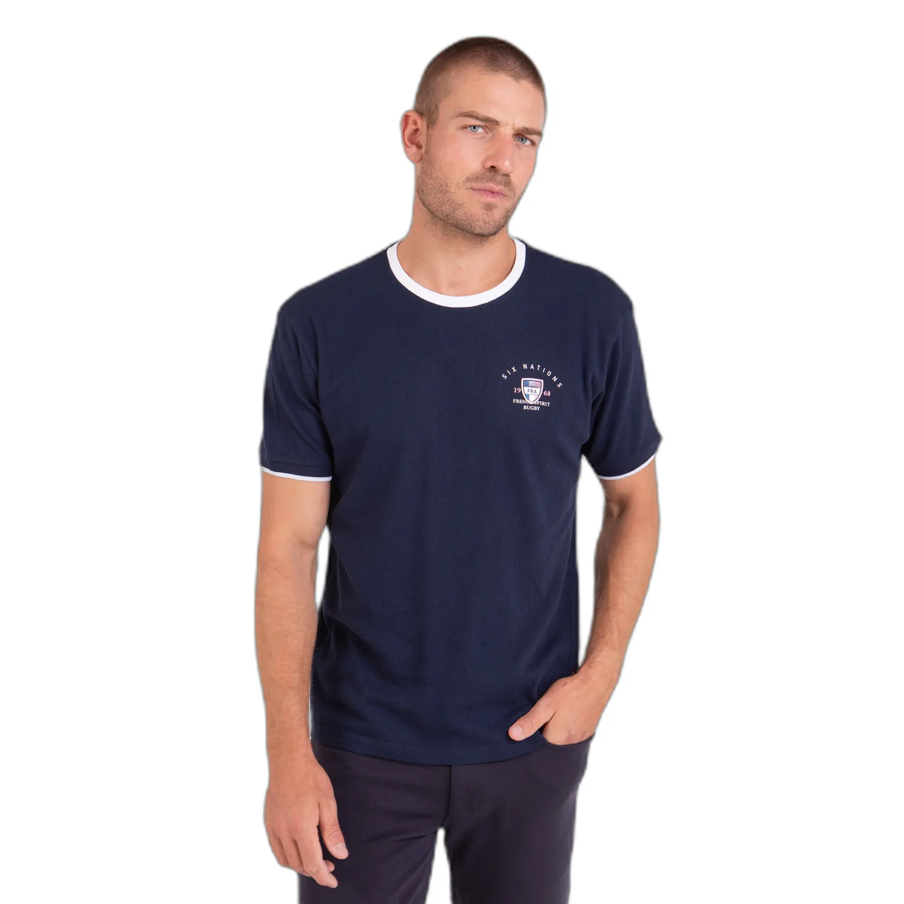 T-Shirt mit kontrastierendem Rippbündchen Camberabero