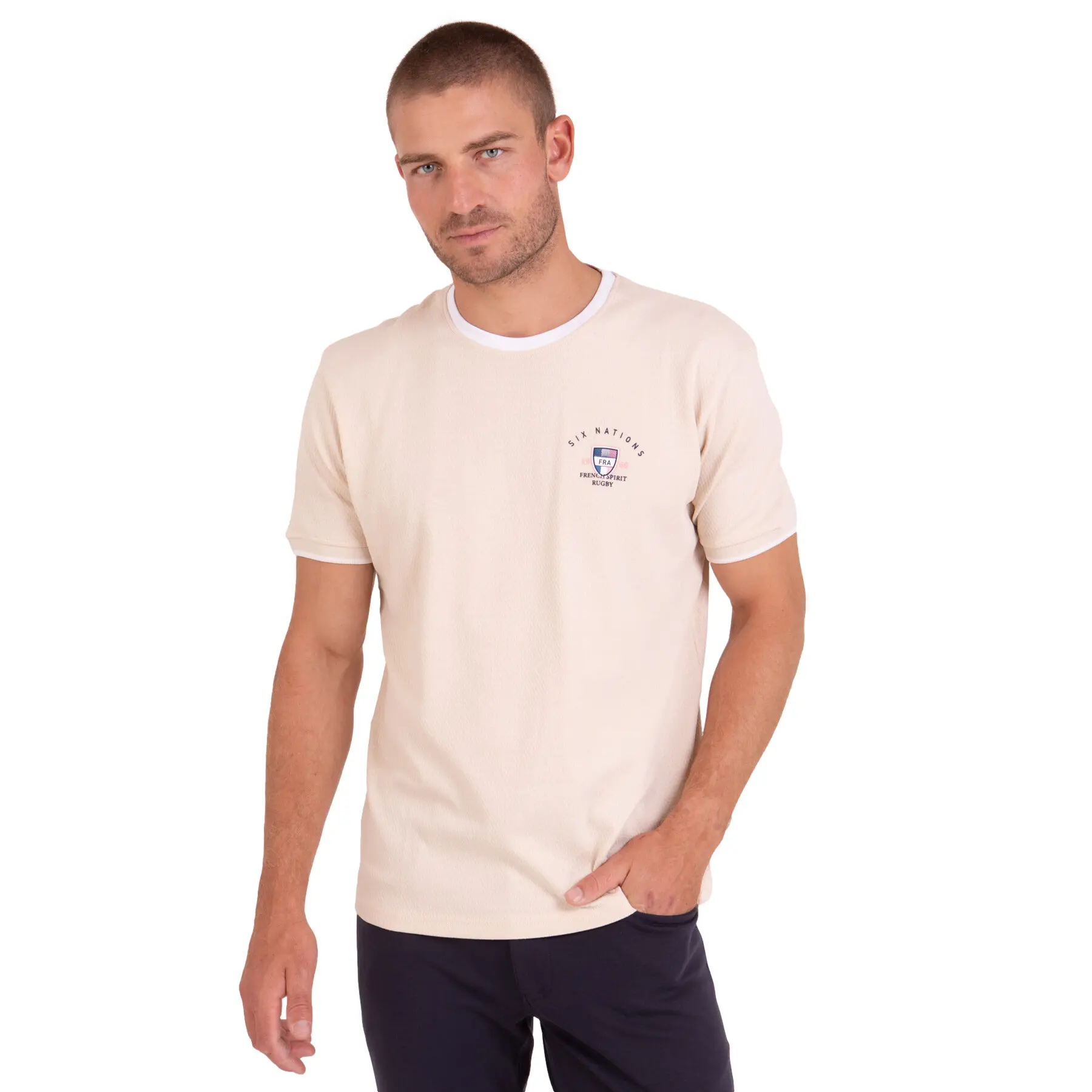 T-Shirt mit kontrastierendem Rippbündchen Camberabero