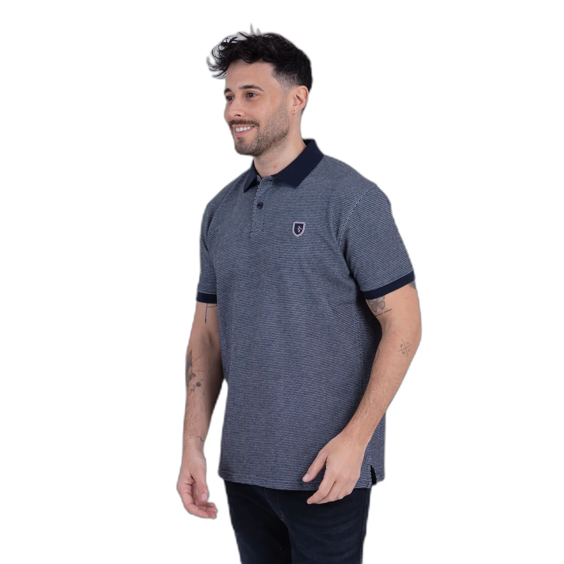 Camberabero Men's Bleu Short Sleeve Fancy Knit Polo