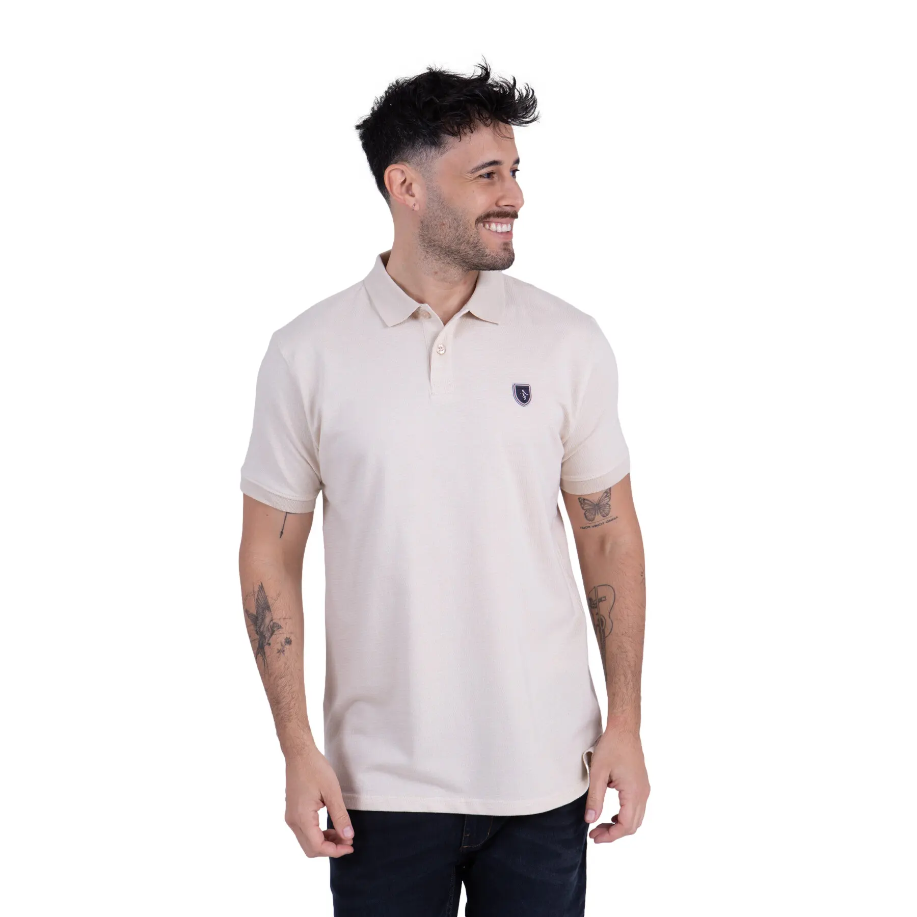 Camberabero Men's Beige Short Sleeve Fancy Knit Polo