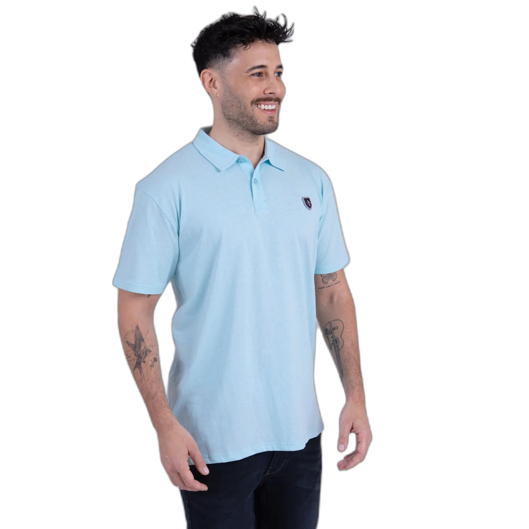 Camberabero Men's Bleu Linen Cotton Polo