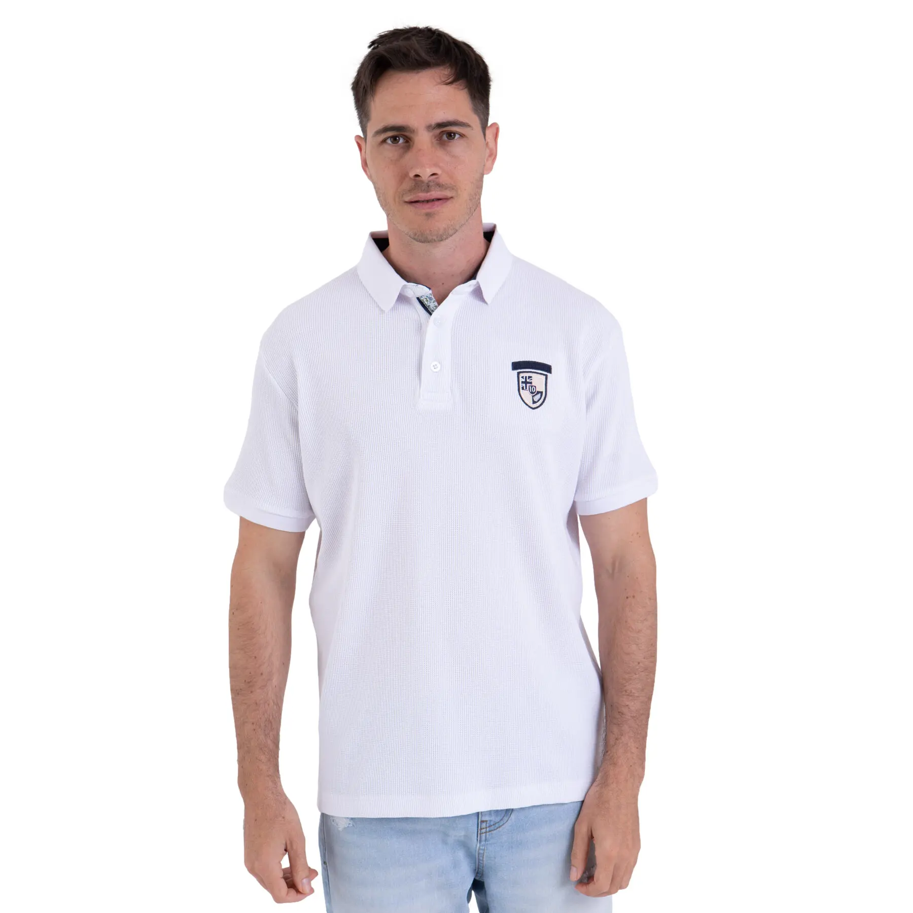 Camberabero Men's Blanc Fancy Knit Polo Gc68
