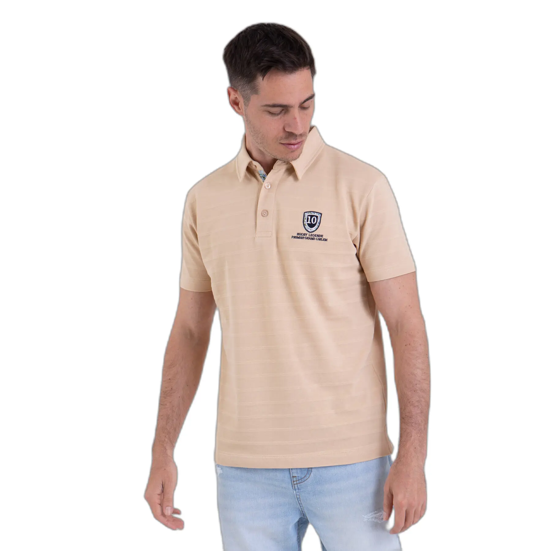 Camberabero Men's Beige Striped Piqué Polo