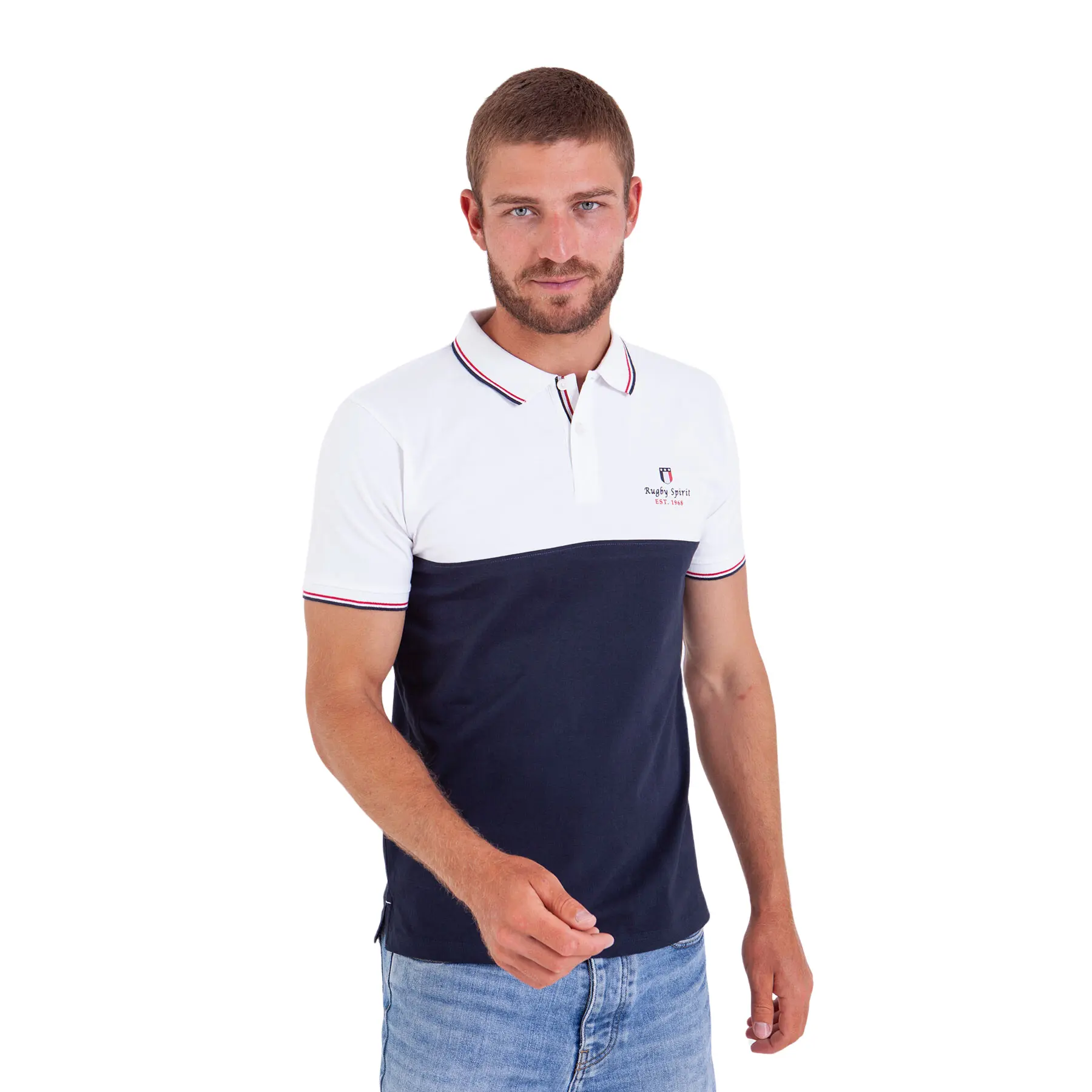 3661920327102 - Polohemd mit Rippstrickbündchen Colorblock 3661920327102 - Polohemd mit Rippstrickbündchen Colorblock