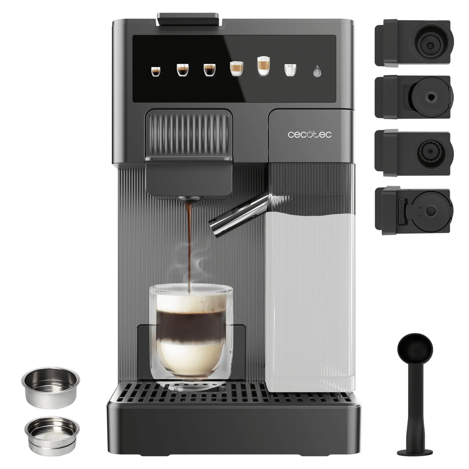 Cecotec FreeStyle Latte T Espresso Machine 1.6L 20bar Black 4in1 Pods & Ground Compatible