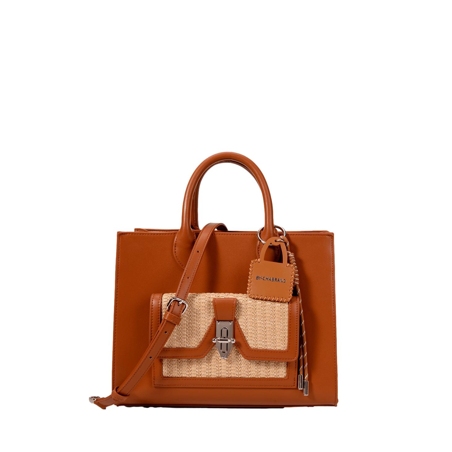 3700654063341 - Damenhandtasche aus glattem Kunstleder und Stroh Lena