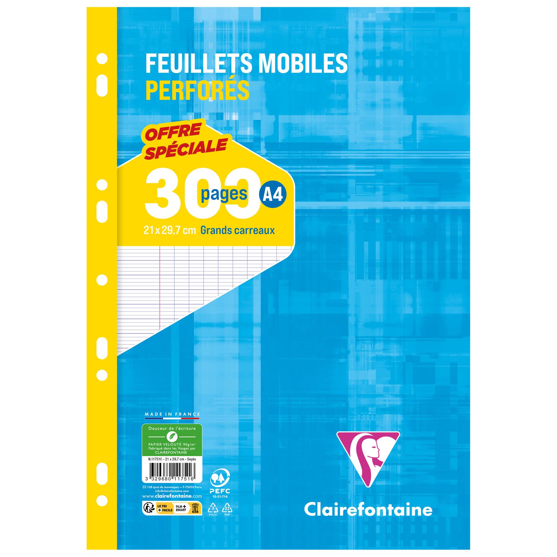 3329680117516 - Lose Blätter in Folie a4 300 Seiten perforiert großkariert Clairefontaine