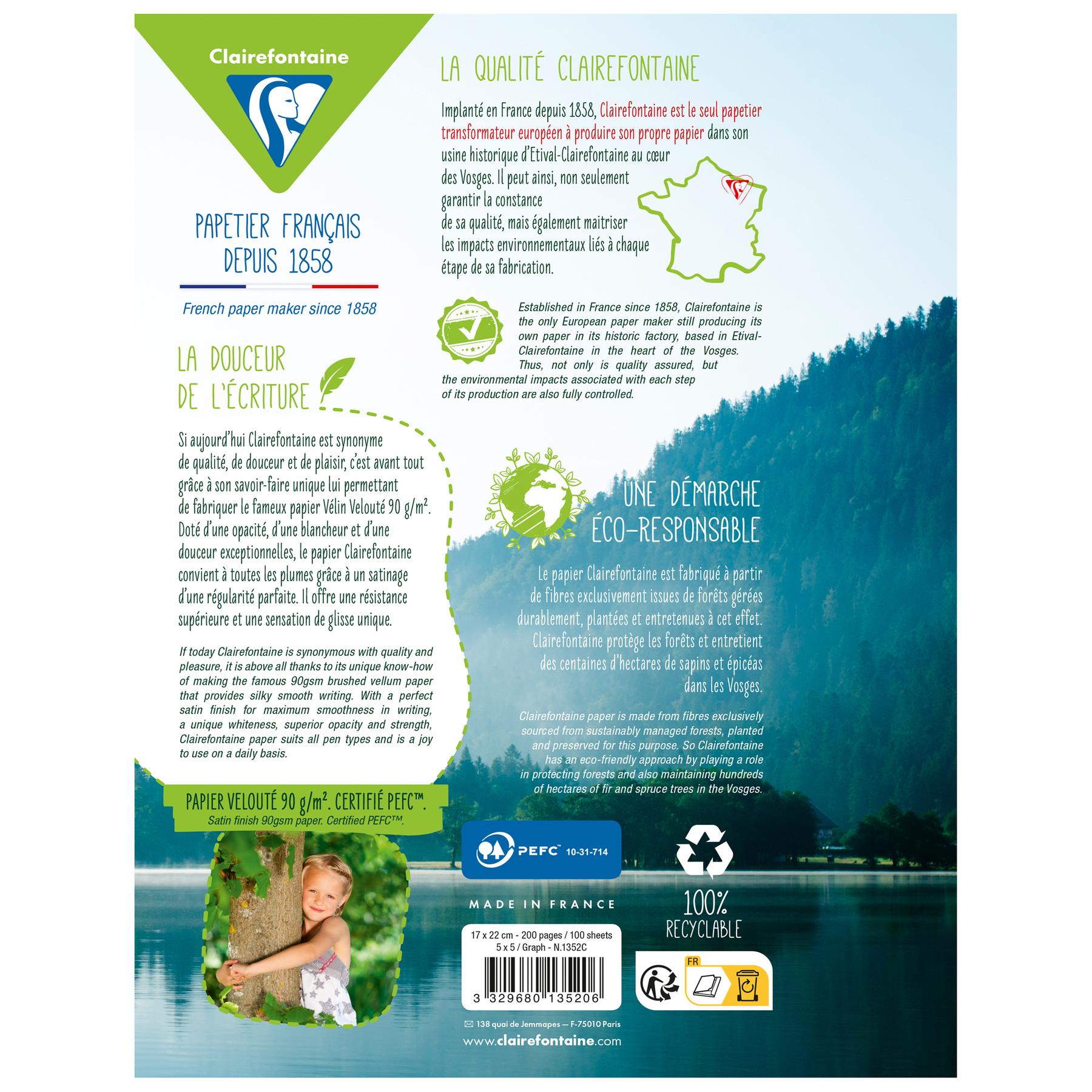 3329680135206 - Lose Blätter im Schuber 200 Seiten gelocht 2 Löcher kleinkariert Clairefontaine