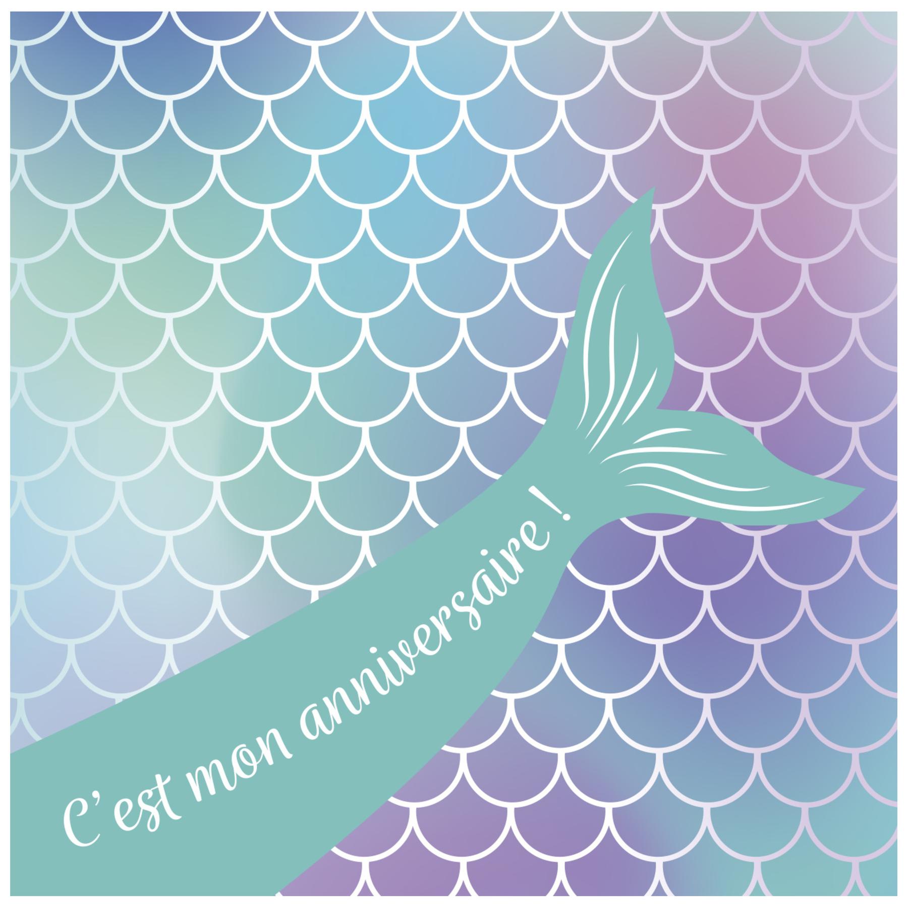 3329680200317 - Geburtstagseinladungskarte 8 einfache Karten + 8 Umschläge Meerjungfrau Kind Pollen