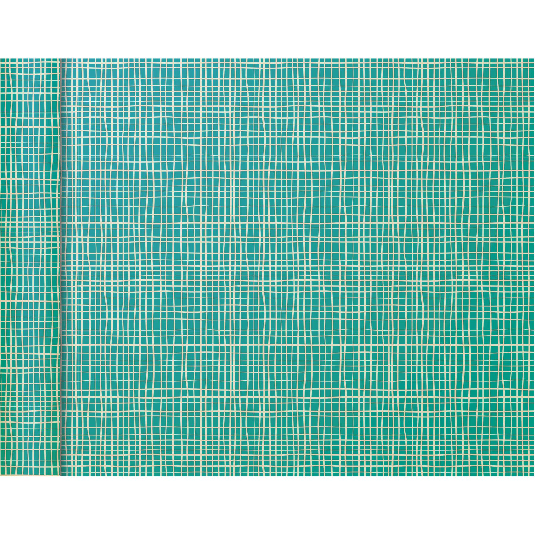 3329682238707 - Kraftpapier 5 Tinyrollen 5 m x 035 m türkis mit Gittermuster