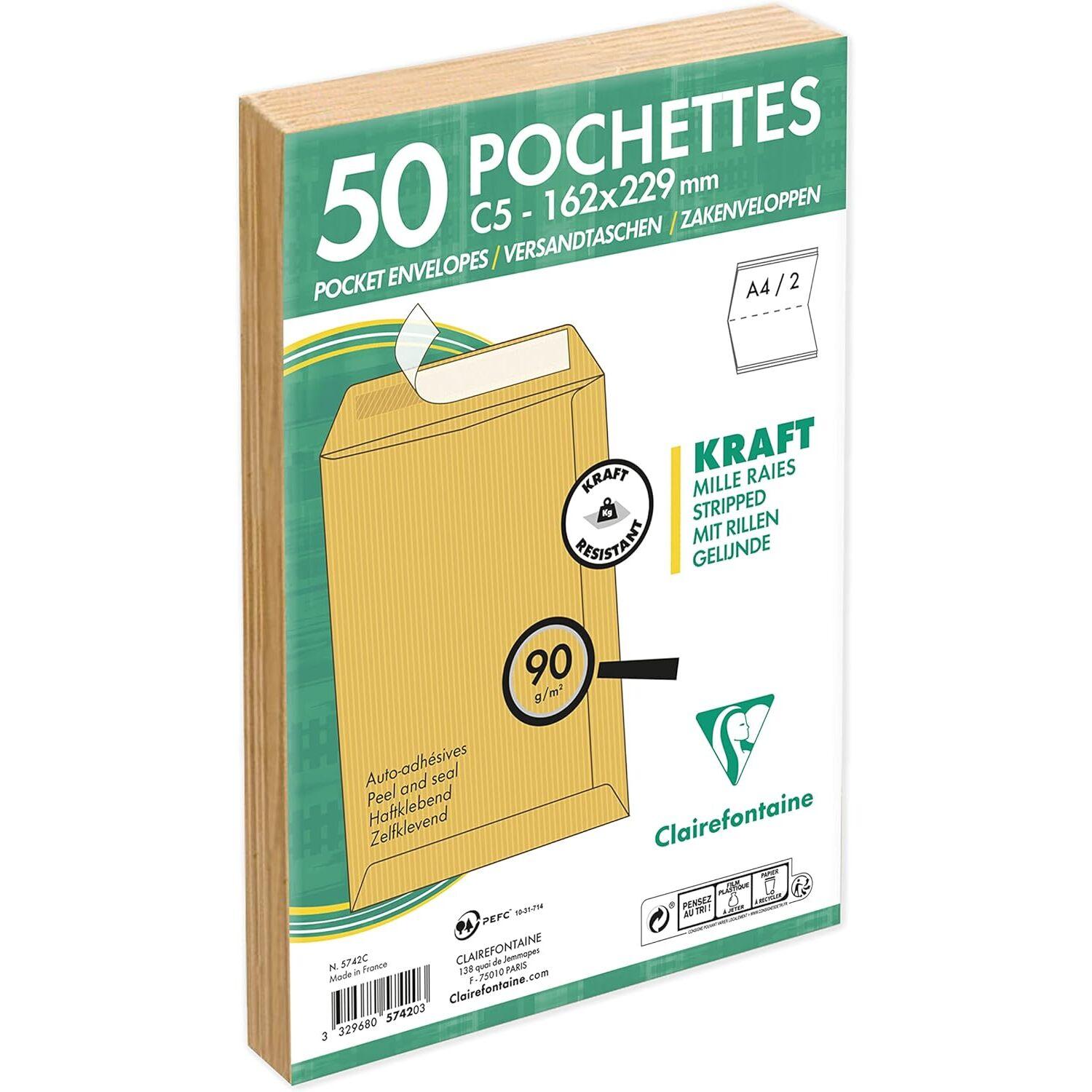 3329680574203 - Umschlag selbstklebend gestreift Kraft Mille 90 g (x50)