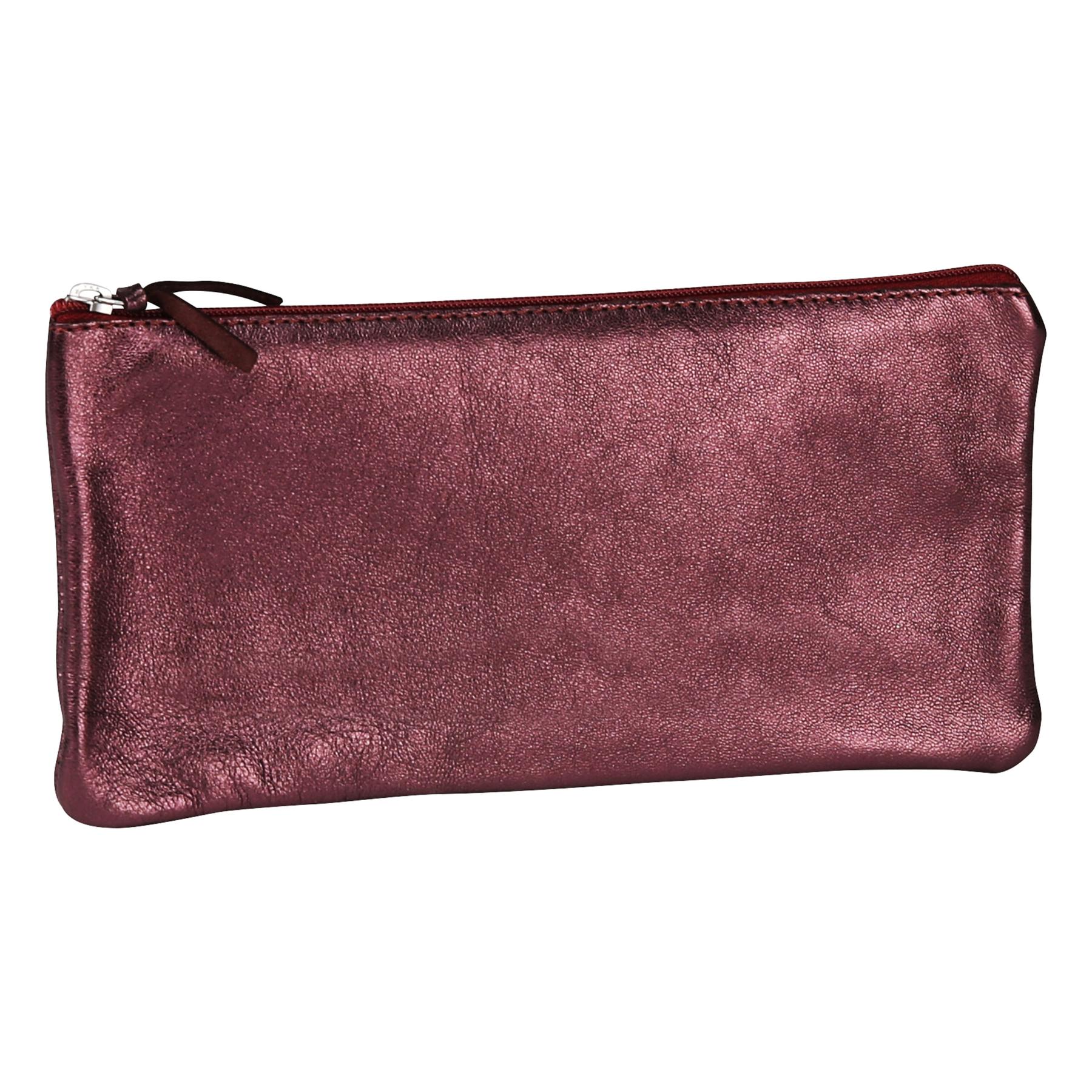 3329680087024 - 4 x Schlampermäppchen Leder flach 22x11cm cherry