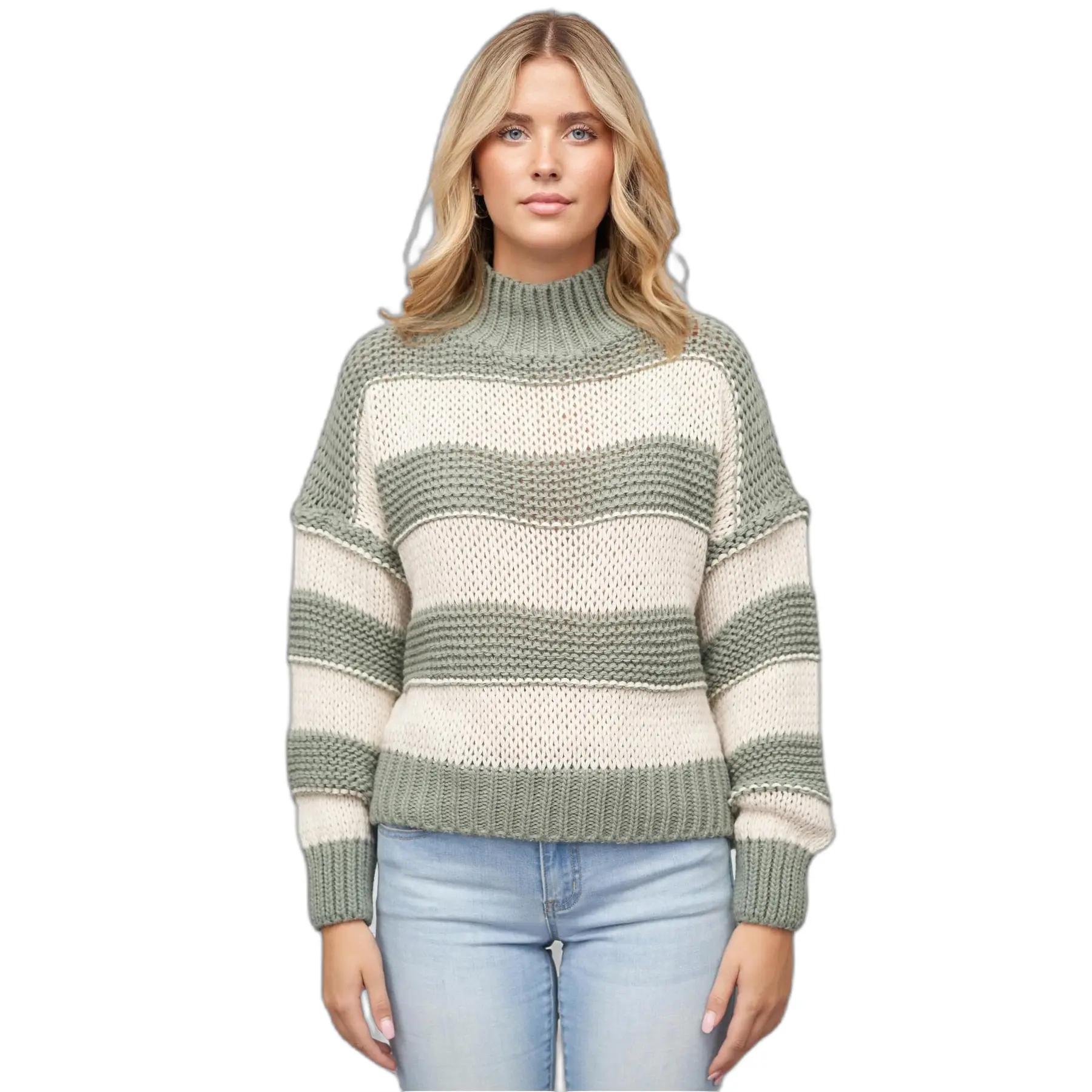 4252005498733 - Gestreifter Pullover mit hohem Kragen für Frauen Cloud5ive